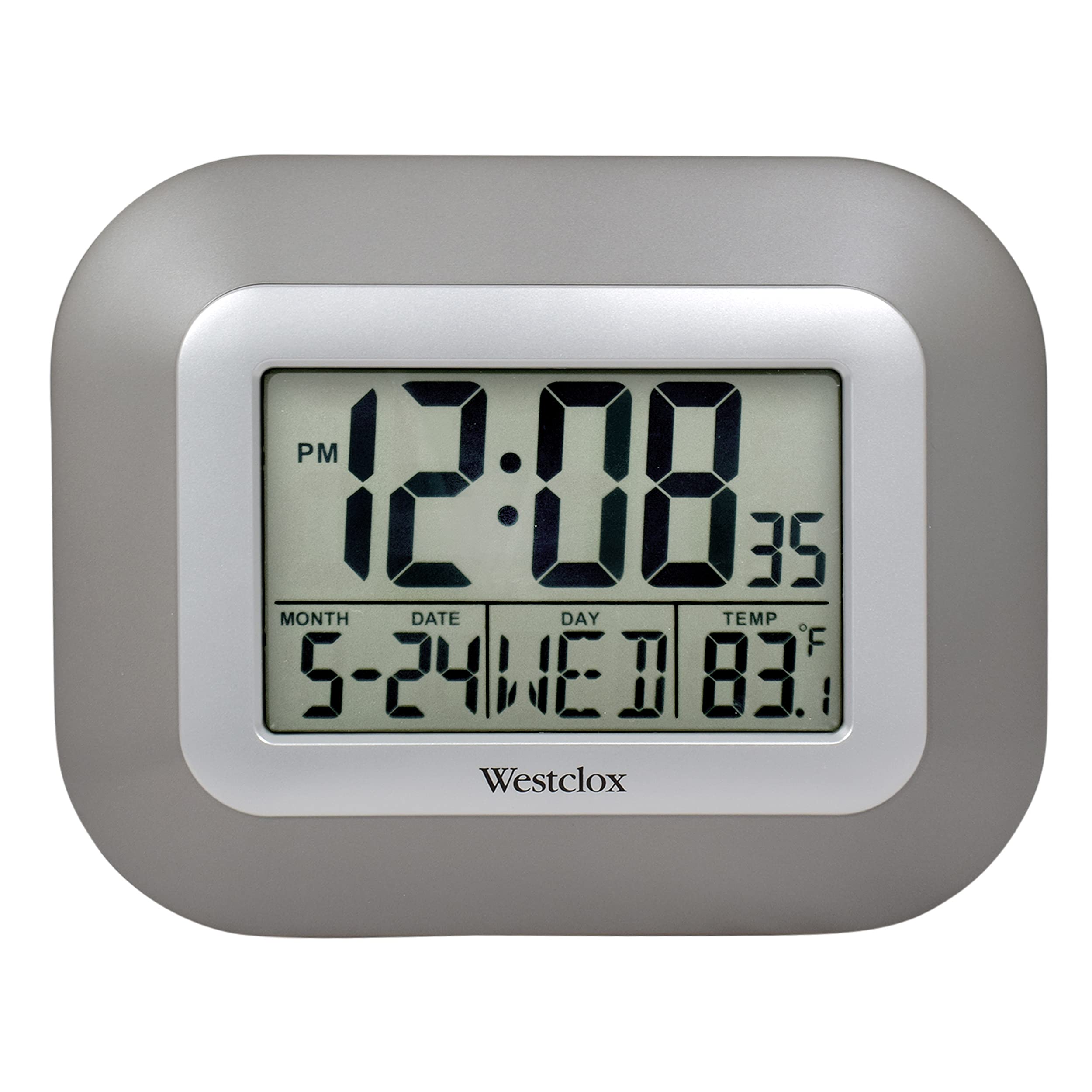 Westclox Large Digital Wall Clock Battery Operated Large Digital Clock with Temperature Date and Day of Week with Alarm | Modern
