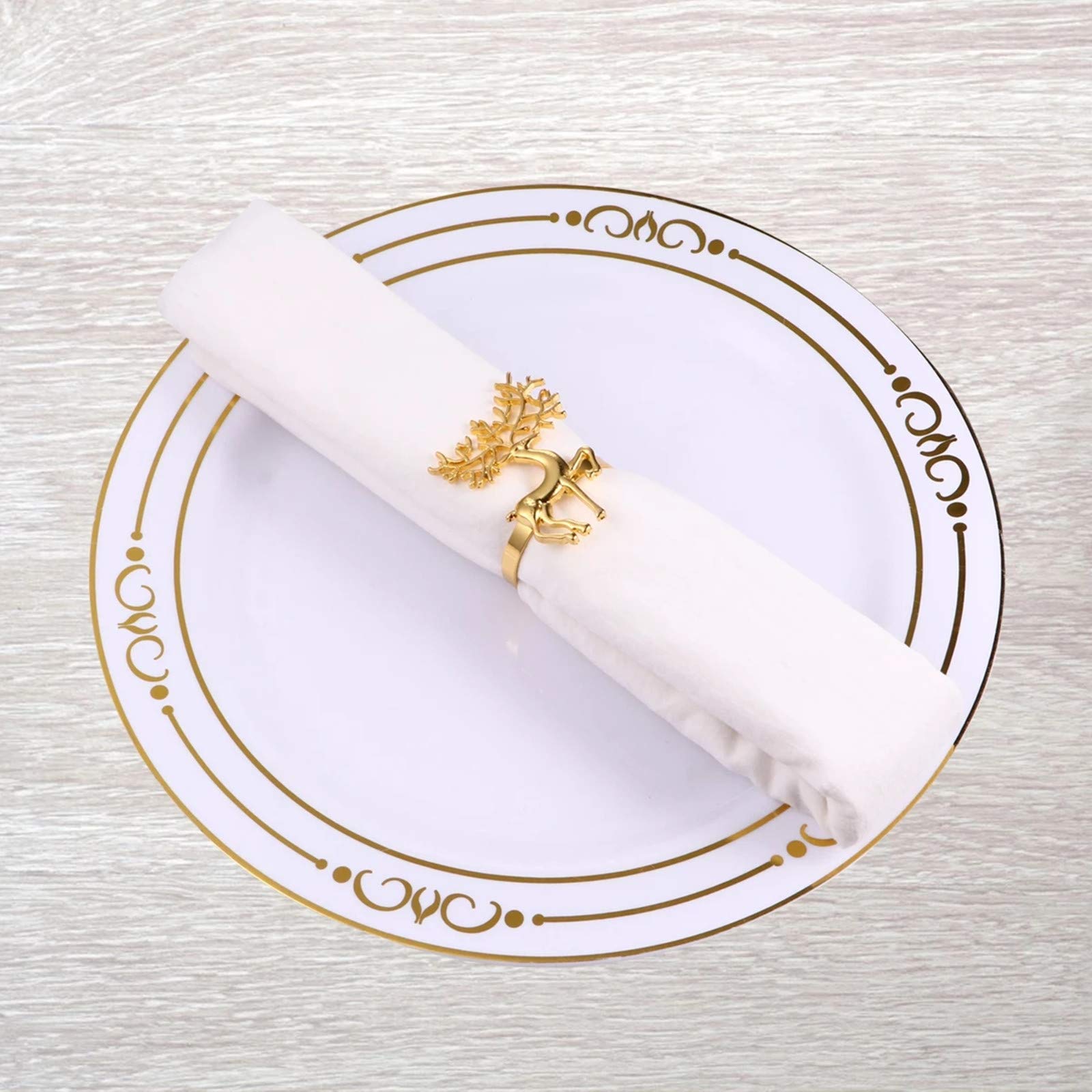 Christmas Napkin Rings- 6 Pcs Gold Christmas Deer Napkin Ring Holder Household Napkin Buckle For Table Decor, Wedding, Xmas, Par