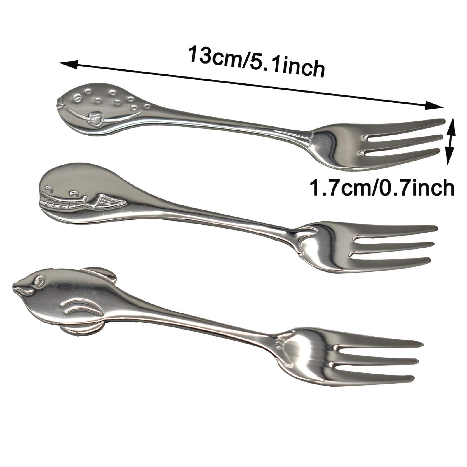 Maydahui 6Pcs Cute Coffee Spoons Fish Shape Spoon And Fork 5.1 Inch 18/10(304)Stainless Steel Dolphin Whale Puffer Teaspoon Dess