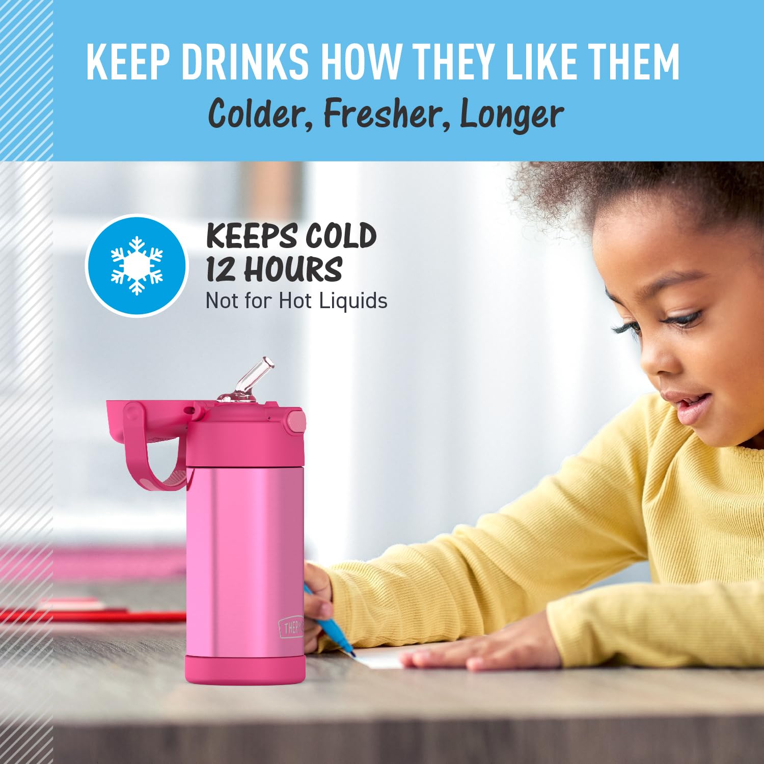 Thermos Funtainer Water Bottle With Straw - 12 Ounce, Pink - Kids Stainless Steel Vacuum Insulated Water Bottle With Lid