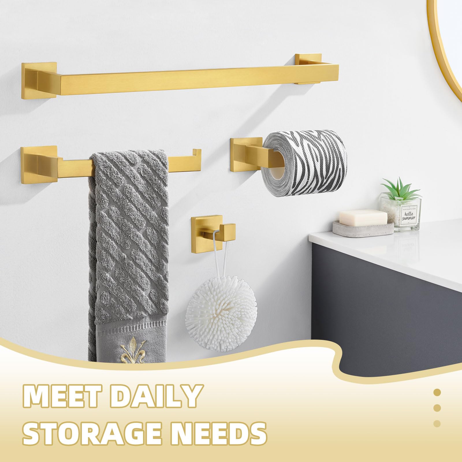 Bathroom Hardware Set 4-Piece, Angle Simple Sus304 Stainless Steel Bath Accessory Kit, Bathroom Fixture Set With Robe Hook, Toil