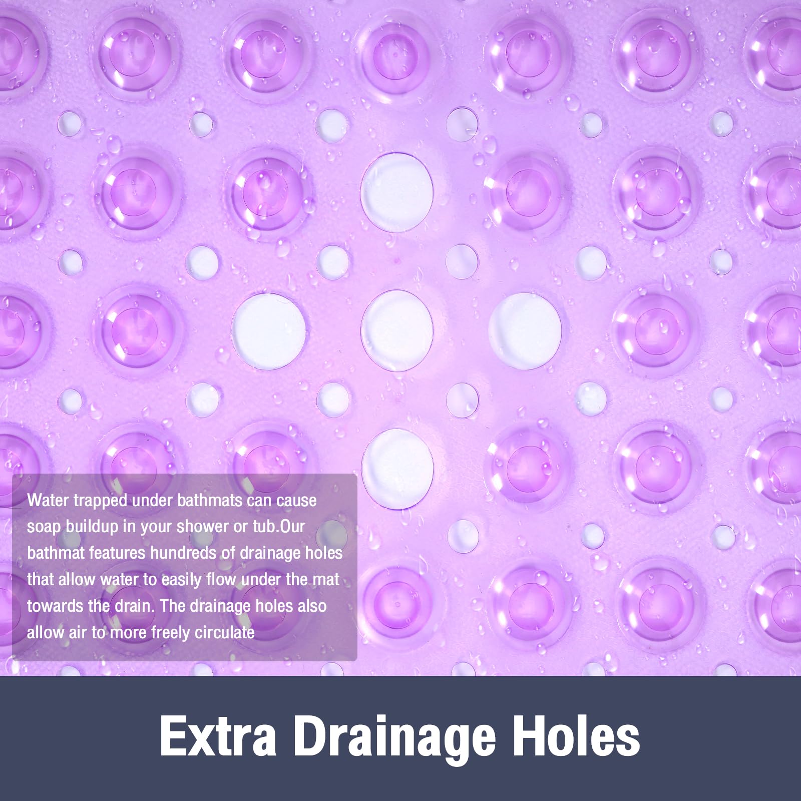 Naoloture Square Shower Bathtub Mat Non Slip For Inside Shower Clear Purple 21X21 Inch, Shower Stall Mats For Bathroom Floor, So