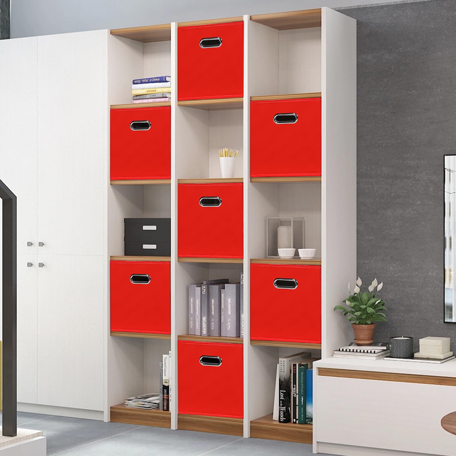 Heayeeg Black Foldable Storage Cubes Bins , Fabric Storage Box Cubes Organizer Baskets With Dual Handles For Home Organizer (Red