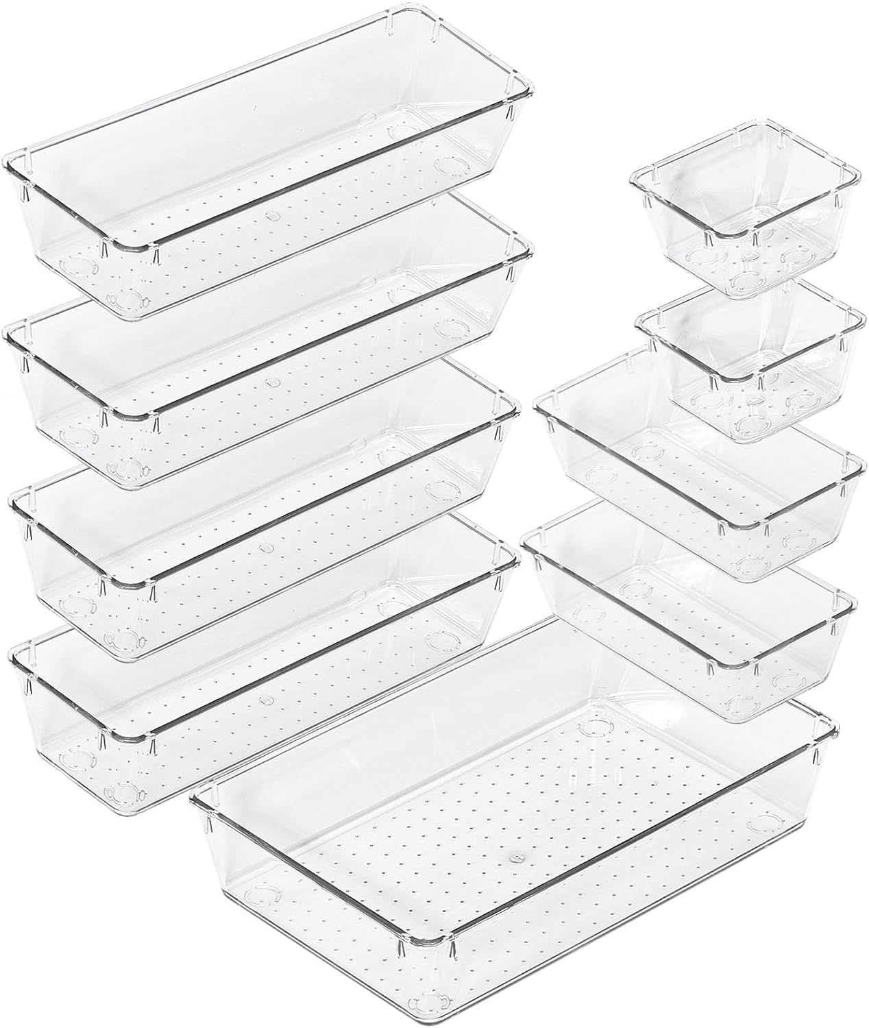 Kepzell 9 Pcs Desk Drawer Organizer  Bathroom Drawer Tray Dividers Versatile Storage Bins Plastic Vanity Trays Organizers Divid
