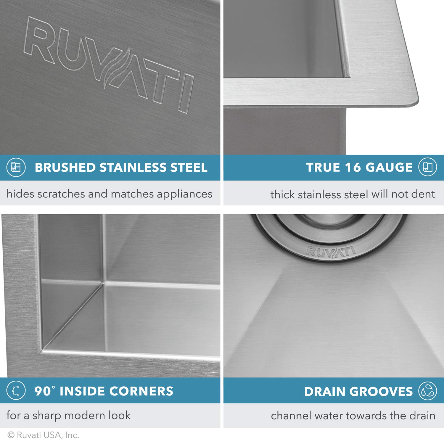 Ruvati 23'' X 18'' X 12'' Deep Laundry Utility Sink Undermount 16 Gauge Stainless Steel - Rvu6100