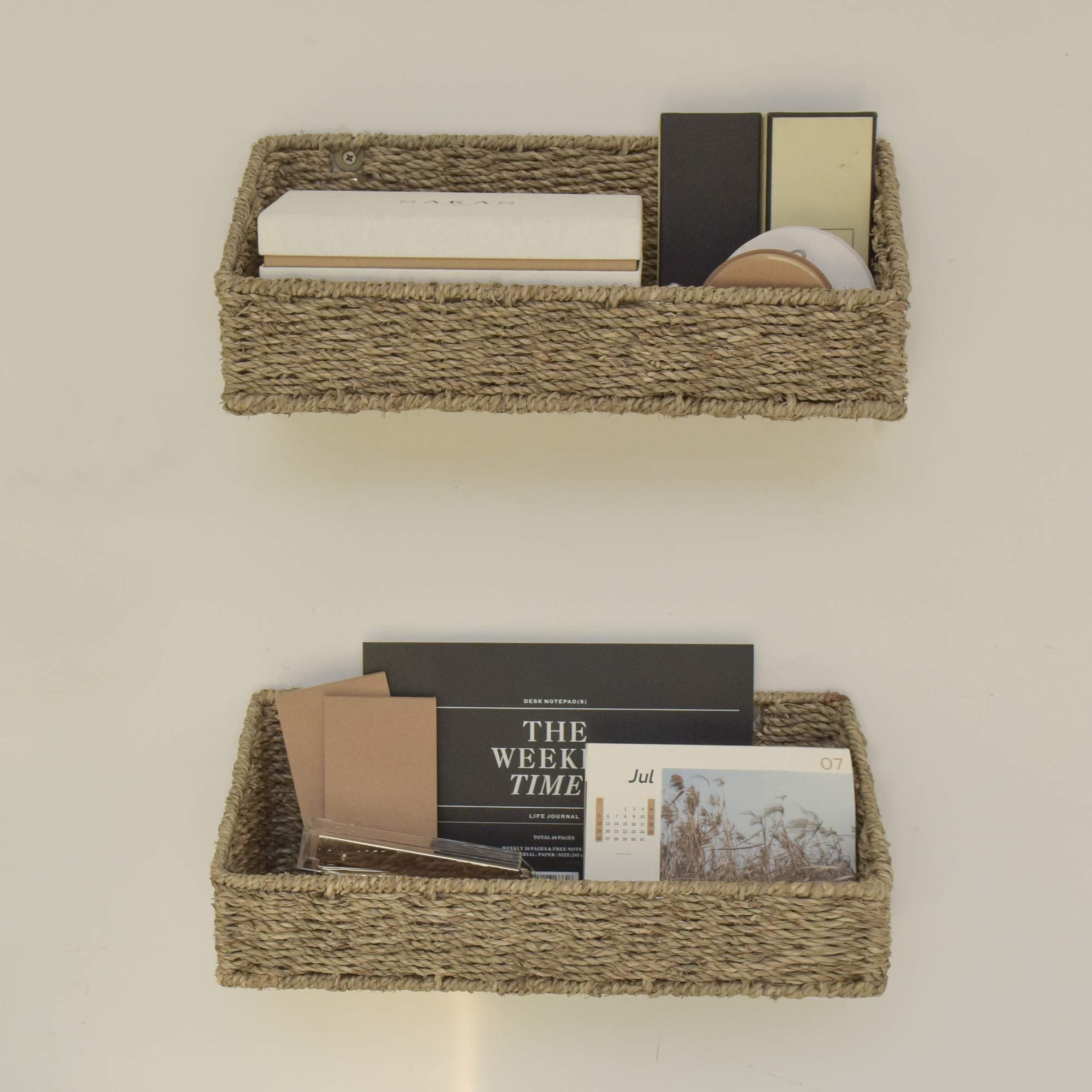 Storageworks Woven Wall Baskets For Storage, Seagrass Baskets For Shelf, Wall Storage For Kitchen And Bathroom, Hanging Baskets
