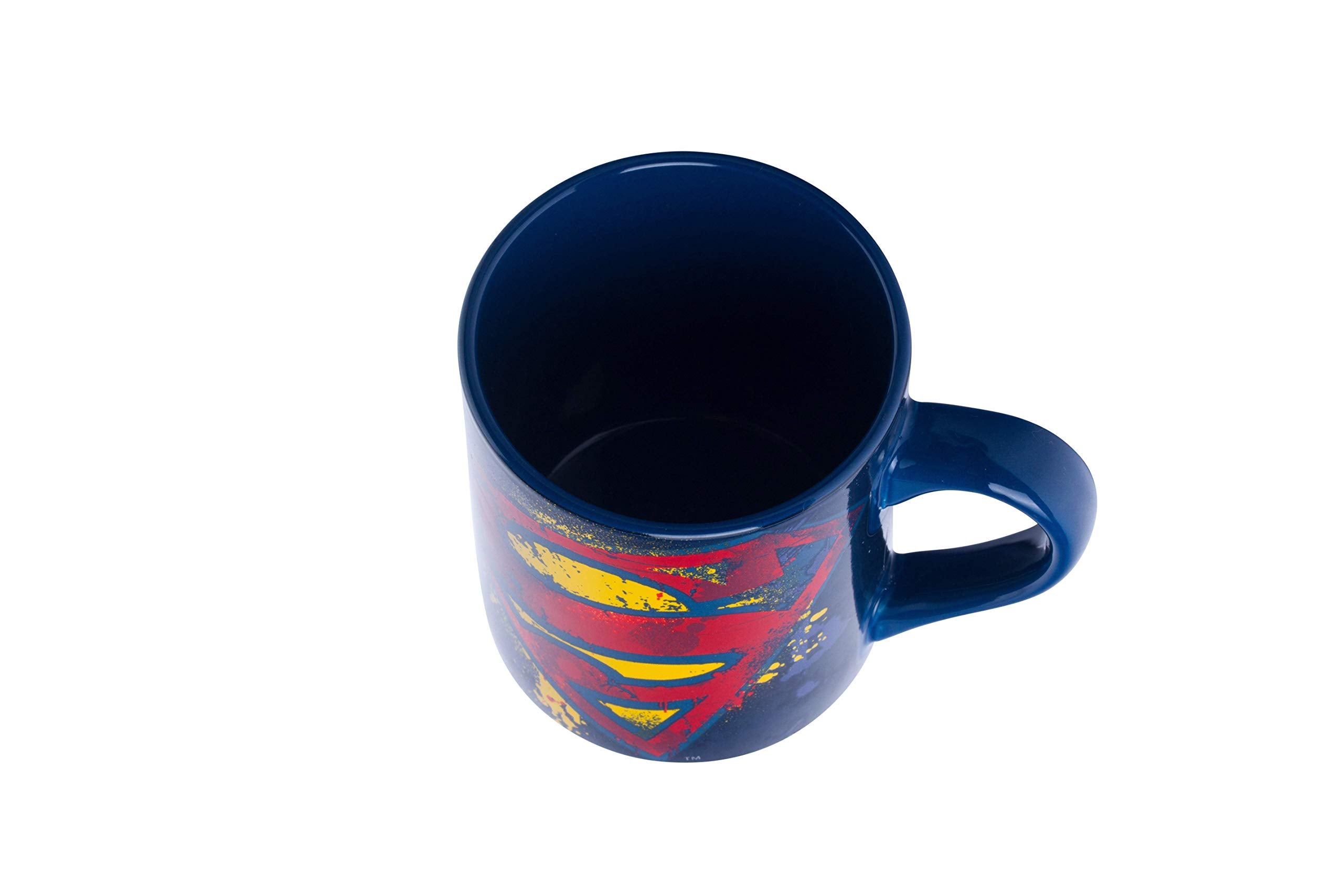 Silver Buffalo Dc Comics Superman Splatter Paint Logo Ceramic Coffee Mug, 14 Ounces