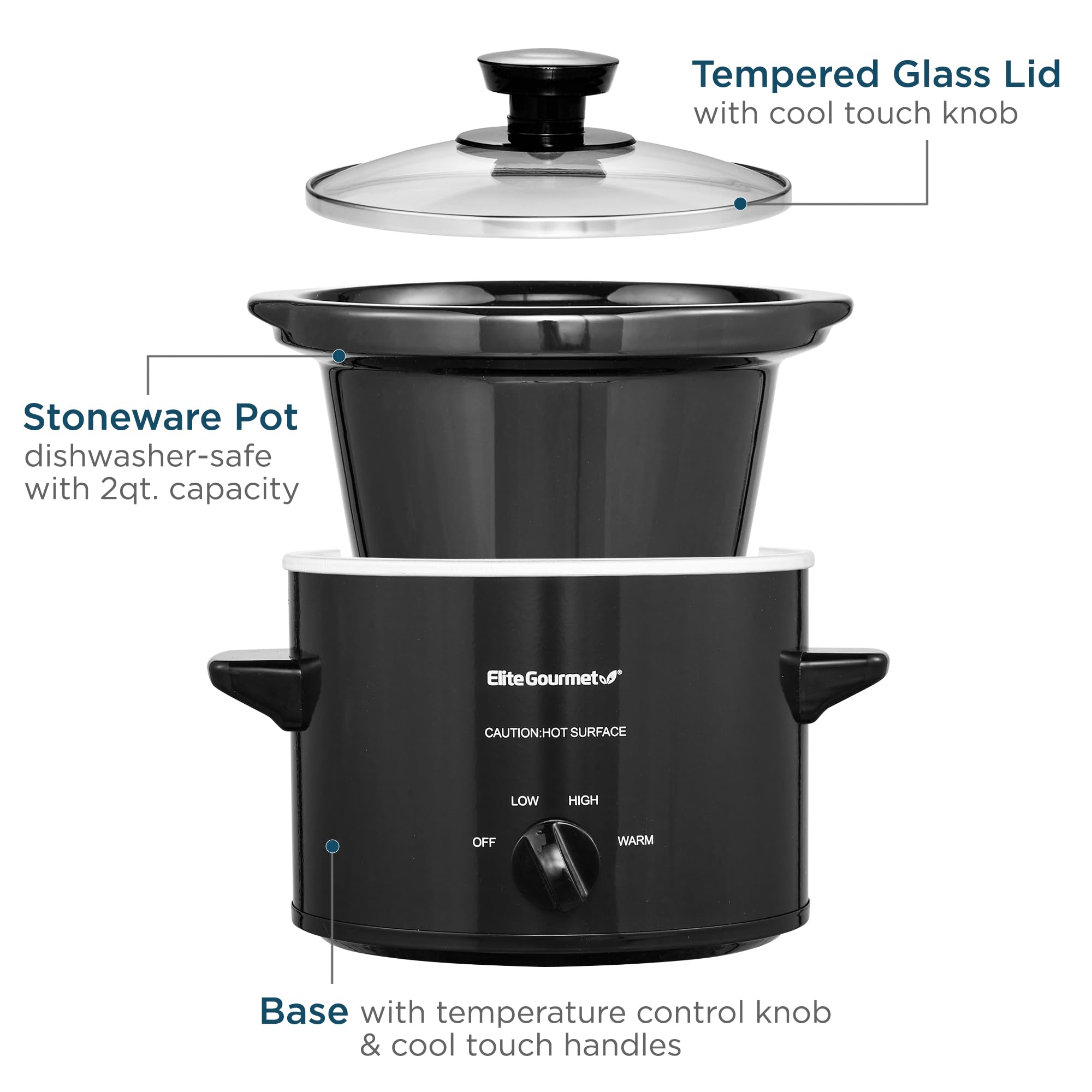 Elite Gourmet Mst239X Electric Round Slow Cooker, Adjustable Temp, Entrees, Sauces, Stews & Dips, Dishwasher Safe Glass Lid & Cr