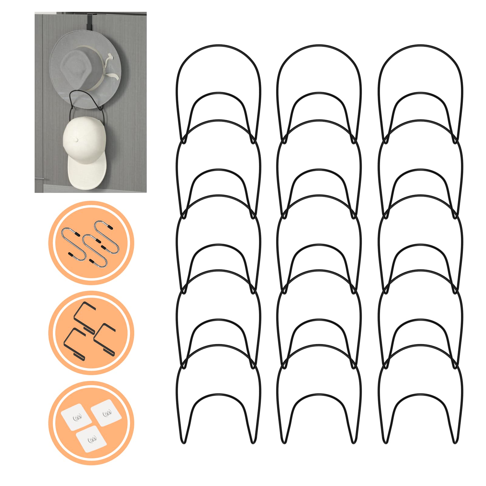 Hikinlichi 15 Pack Hat Racks Baseball Cap Holders Hangers Organizers Closet Hanging Display Storage Rack For Scarves Handbags To
