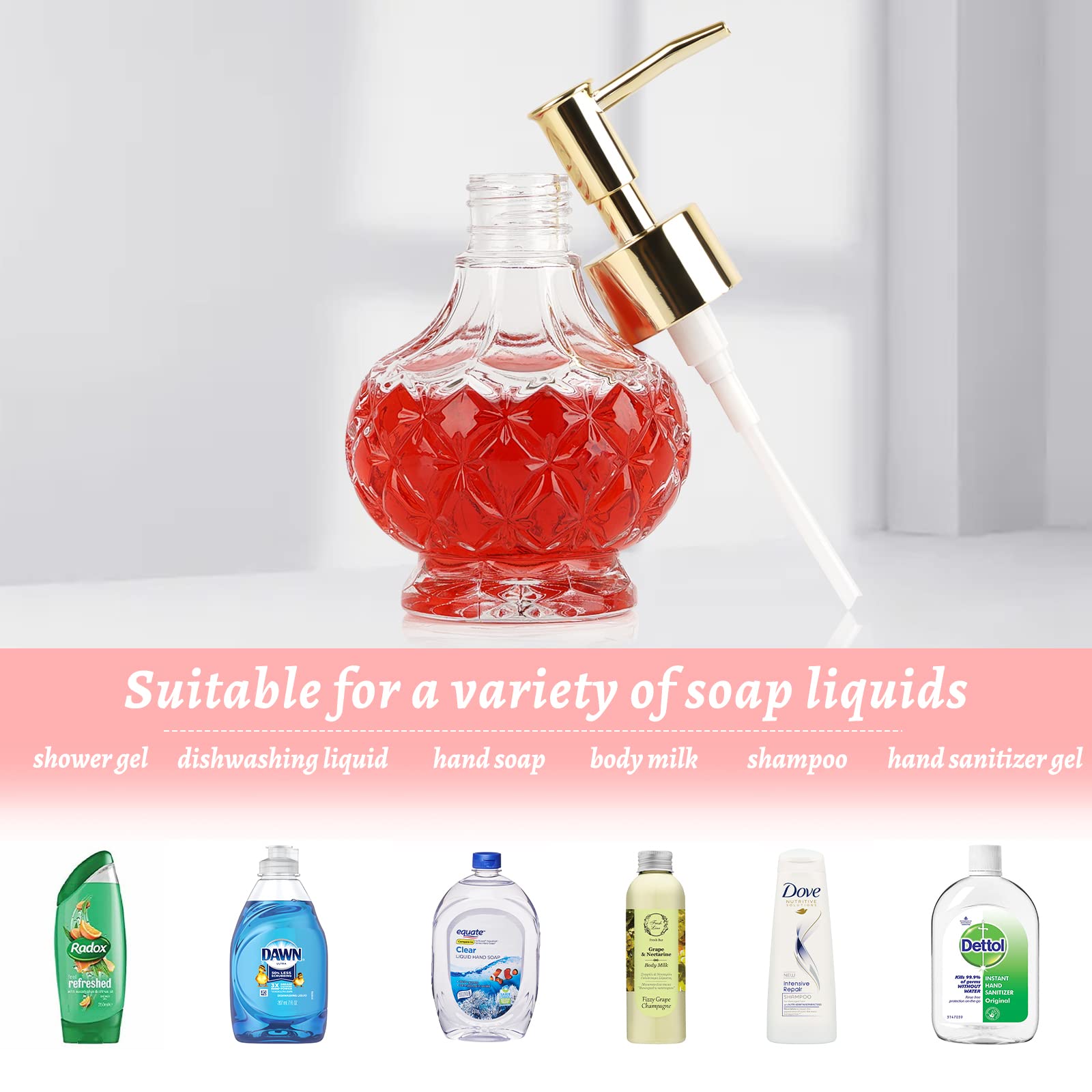 Retyion Glass Soap Dispenser Hand Soap Dispenser Soap Dispenser Bathroom With Rust Proof Pump For Kitchen Dish Soap, Hand Soap,