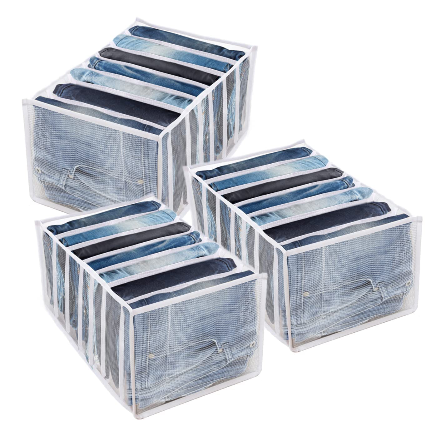 Mbw Wardrobe Clothes Organizer Storage Box With 7 Grid Compartments, Foldable Mesh Clothes Organizer For Jeans, TShirts, Sweate
