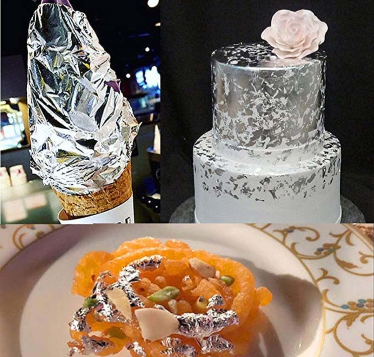 GOLD LEAF COMPANY .Silver FOIL VARAK FOILS 30pcs King Size 64 INCHES for Sweets Decoration,Cake Baking,Chocolate,SERUMS,AYURVEDI