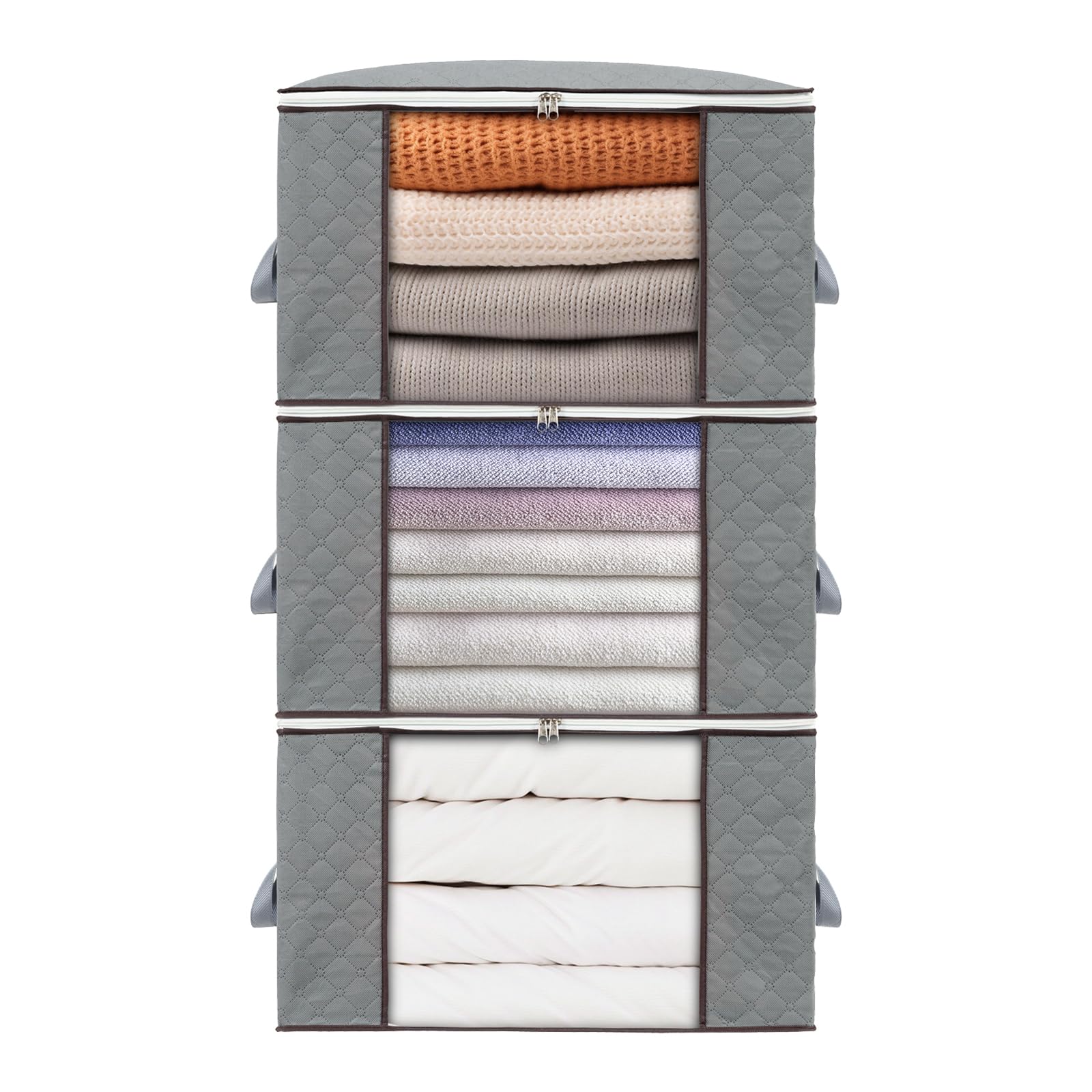 combocube 3 Pack Closet Organizers and Storage Containers, Clothes Storage Bins, Storage Bags with Large Clear Window & Handles 