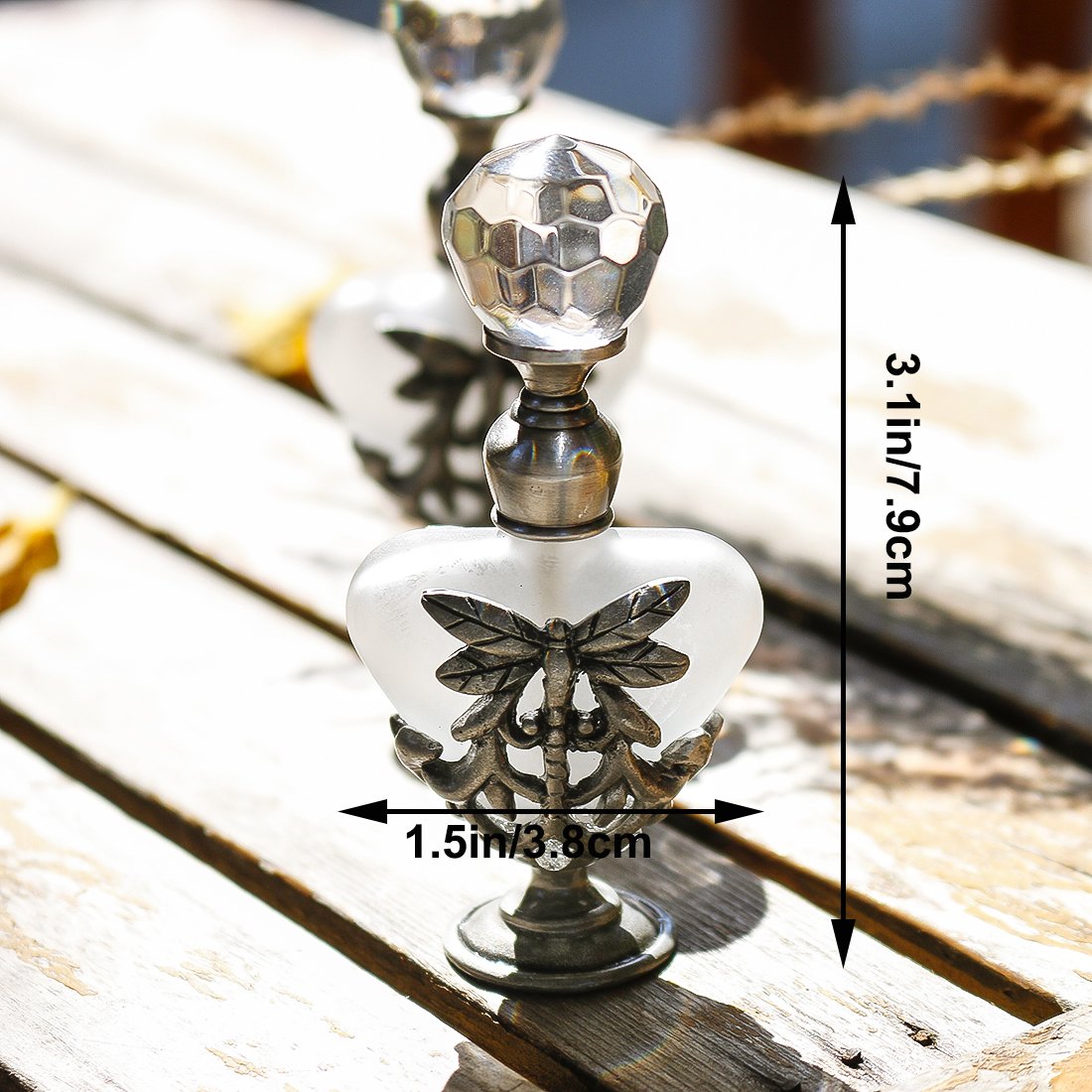 YU FENG Vintage Dragonfly Glass Perfume Bottle Empty Refillable Painted Enameled Decorative Crystal Perfume Holder Container Scent Bottle(5ml)
