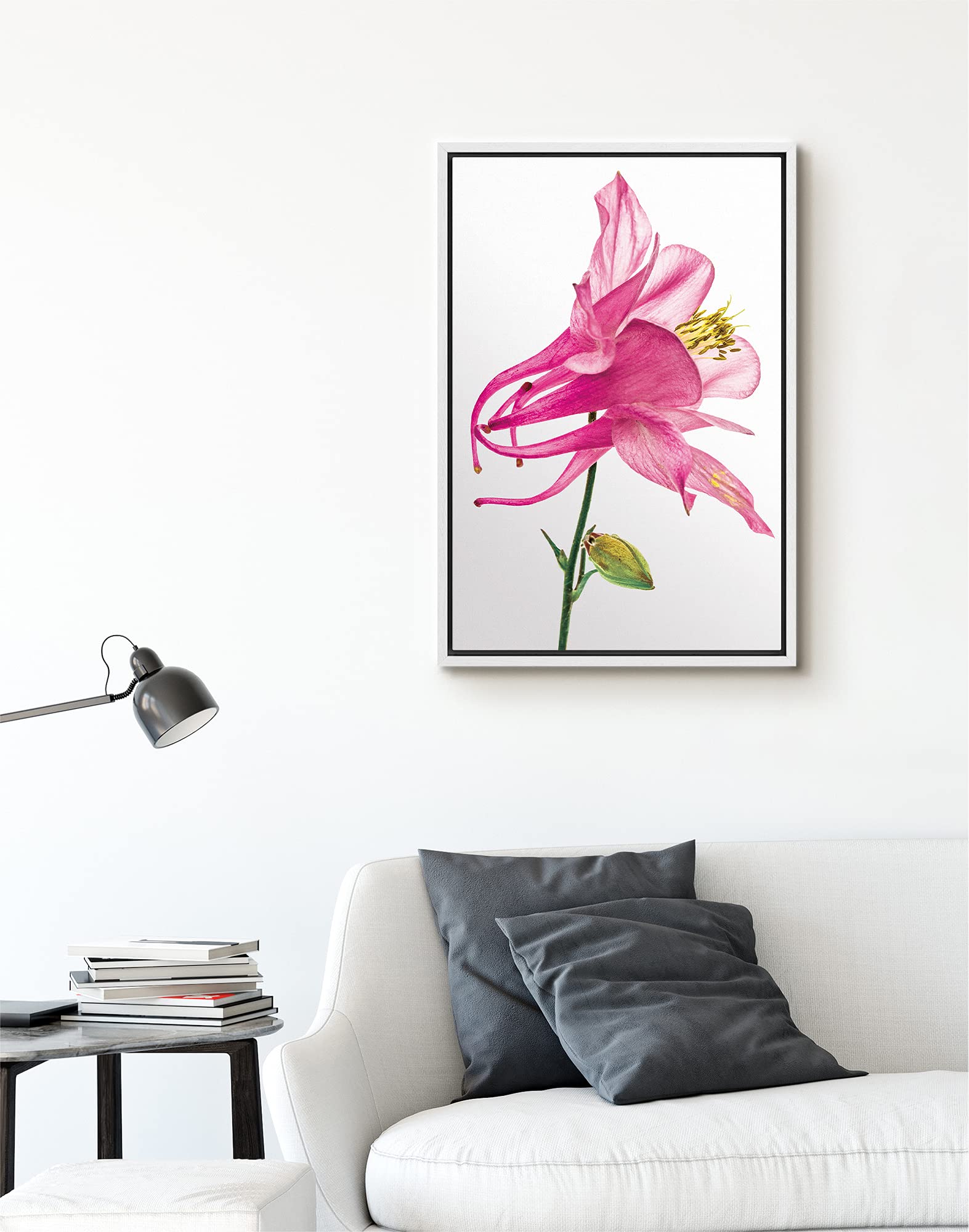 Signford Framed Canvas Print Wall Art Neon Pink Lily Closeup Botanical Plants Illustrations Realism Contemporary Closeup Colorfu