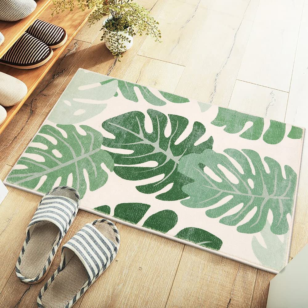Lukinbox Green Bathroom Rugs Non Slip  Cute Washable Bath Rugs Mat  Small Leaf Bathroom Mat Soft Plant Area Rug for Indoor Shower Bathtub  20''x31''