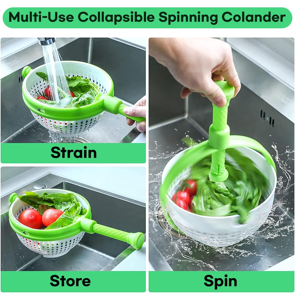 Banu Salad Spinner, Multi-Use Kitchen Collapsible Spinning Colander With Handle, Strainer, Washer Dryer Drainer Compact Storage,