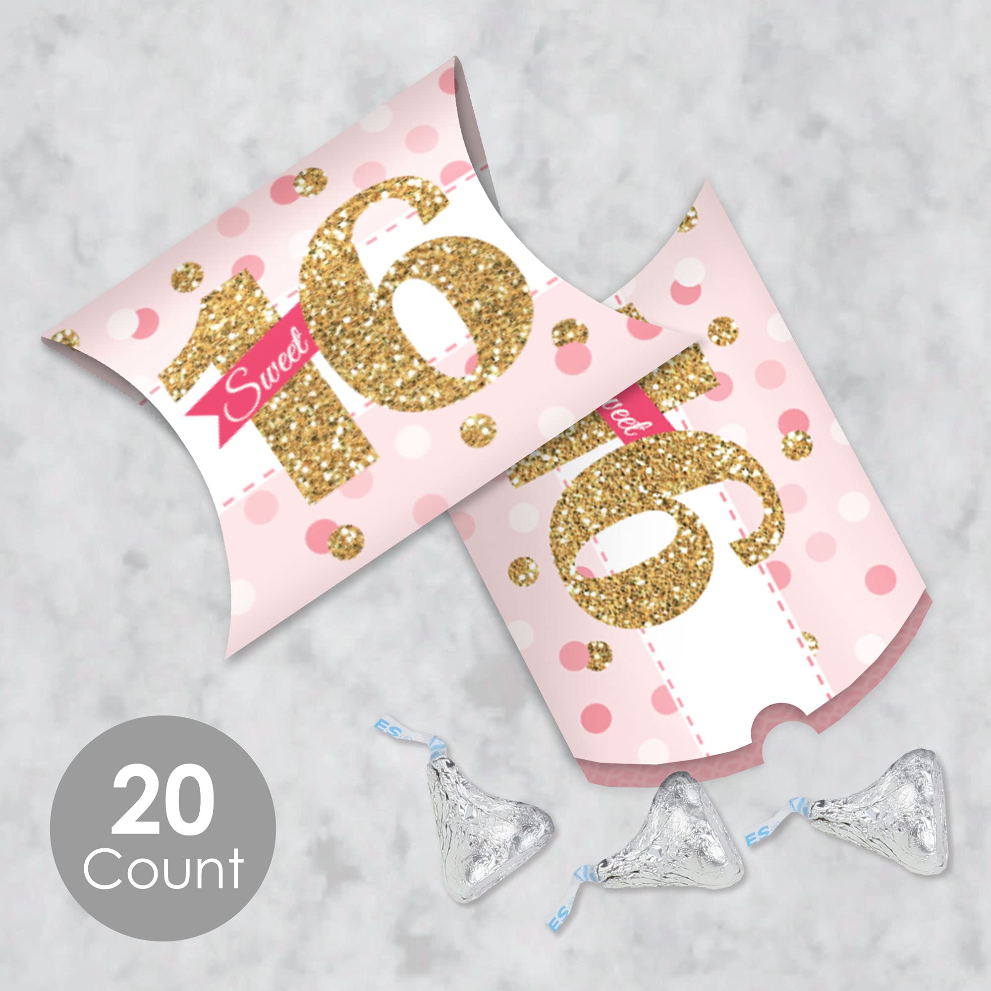 Big Dot Of Happiness Sweet 16 - Favor Gift Boxes - 16Th Birthday Party Petite Pillow Boxes - Set Of 20