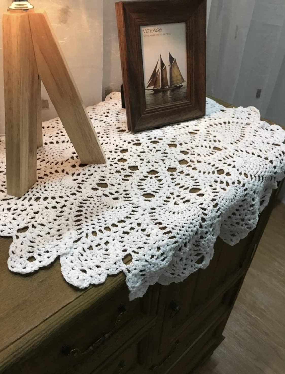 Janef Beige Handmade Crochet Cotton Table Cloth Lace Doilies Round Lace Tablecloths 20 Inches.