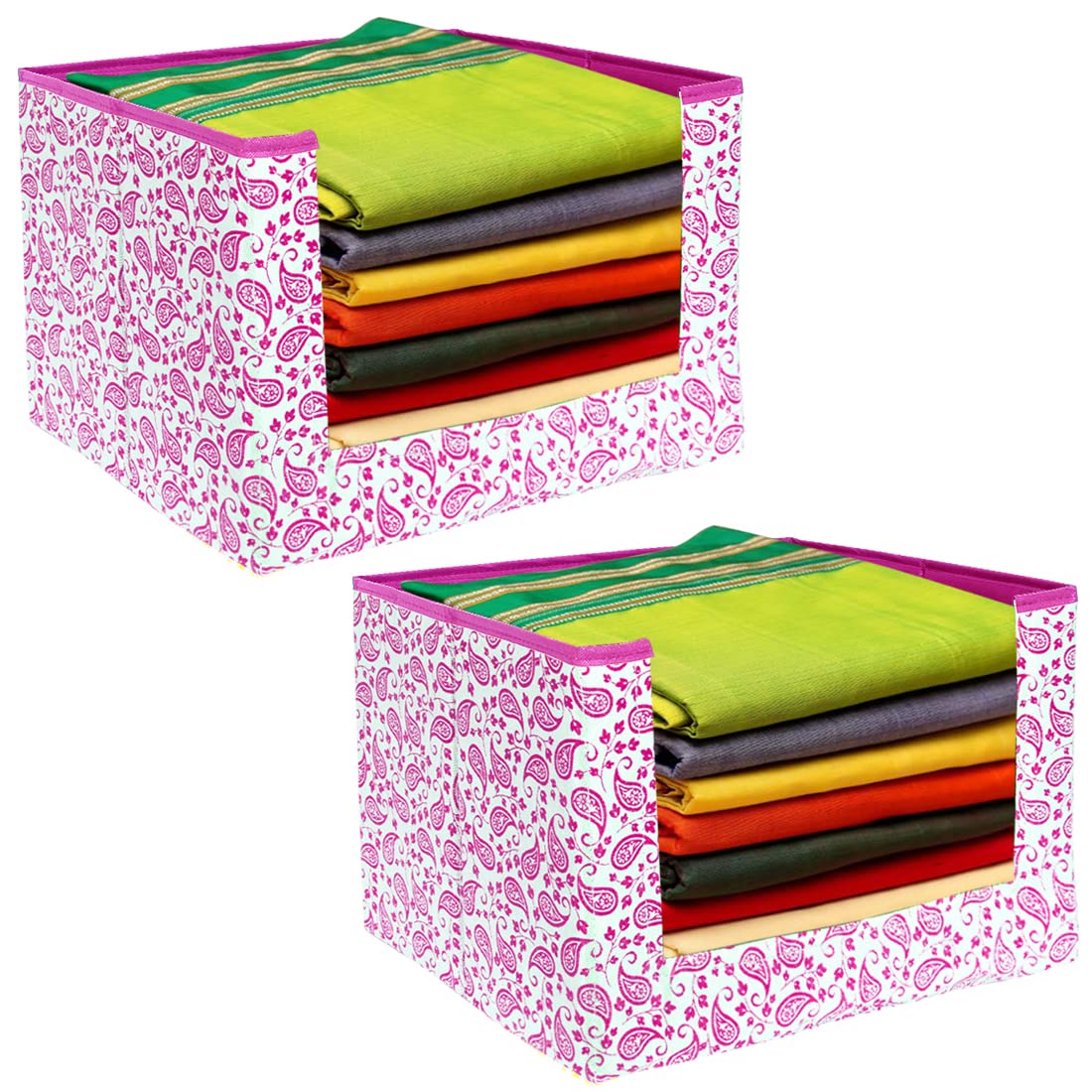 Prettykrafts 2 Pieces Large Capacity Saree Stacker  Foldable Wardrobe Organizer For Efficient Clothes Storage  Stackable And S