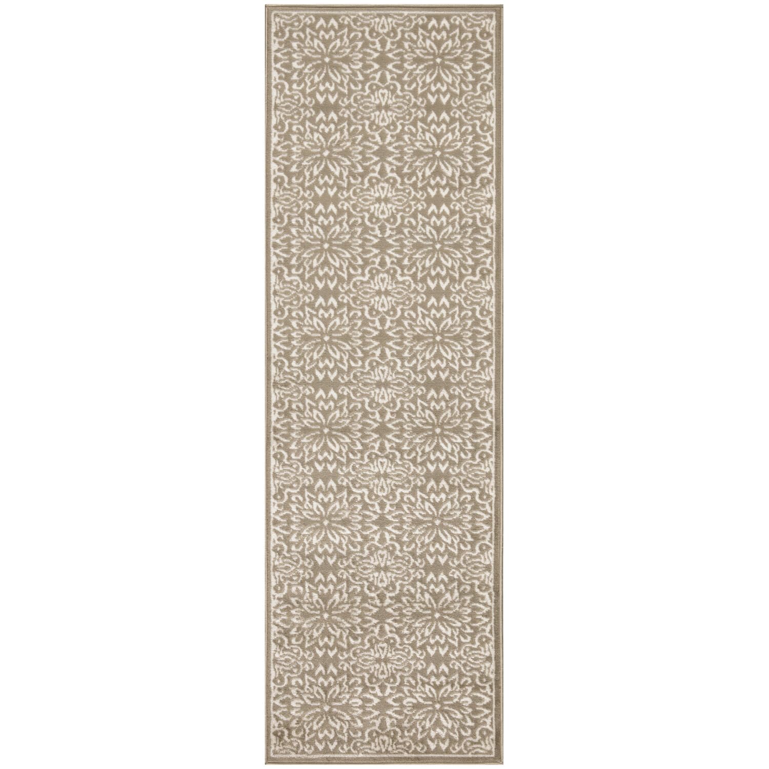 Nourison Jubilant Floral Taupe 23 x 73 Area -Rug, Easy -Cleaning, Non Shedding, Bed Room, Living Room, Dining Room, Kitchen (2