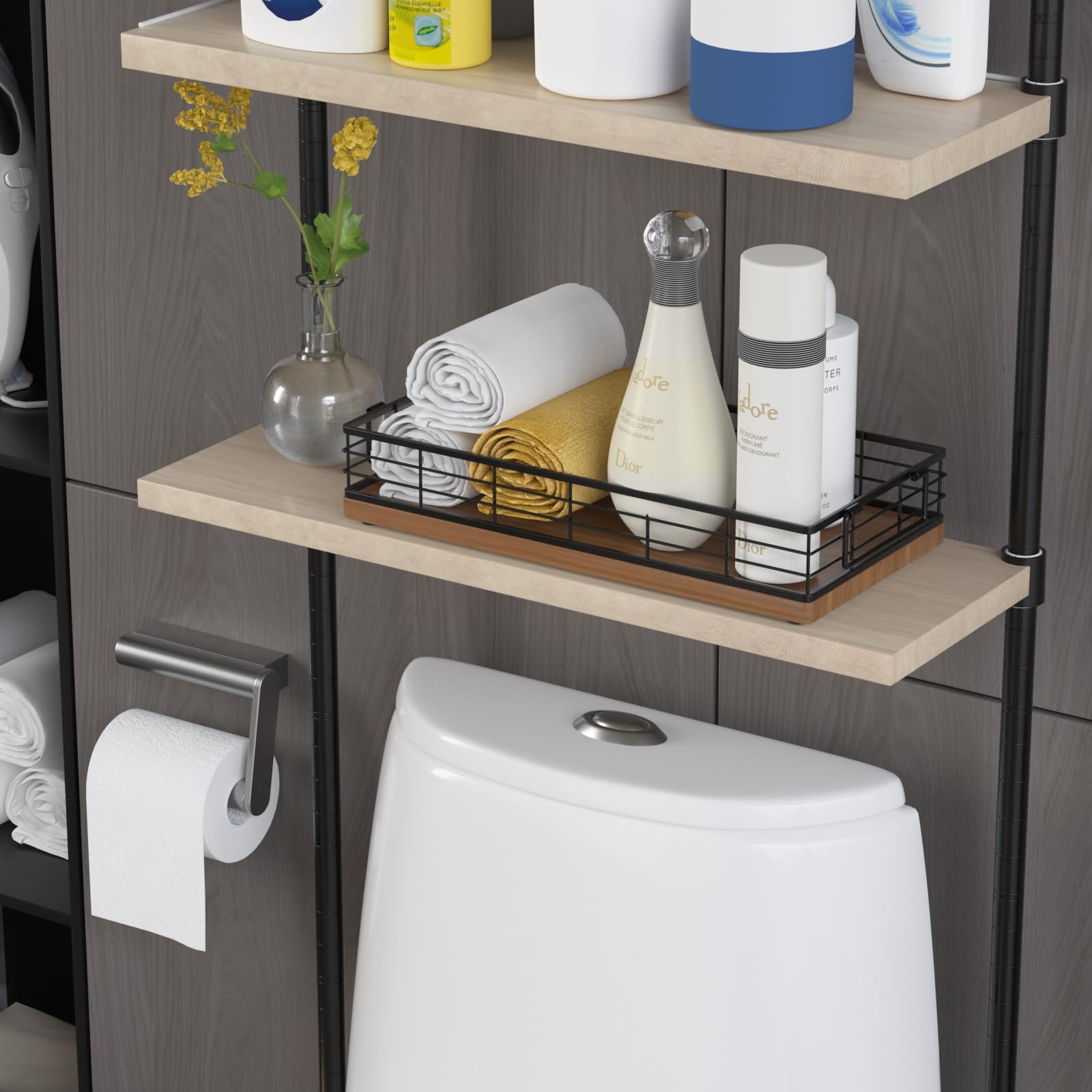 Jnfuz Toilet Paper Basket, 13 Inch Bathroom Basket Toilet Tank Tray Toilet Tank Basket Top Of Toilet Storage Toiletries Organize