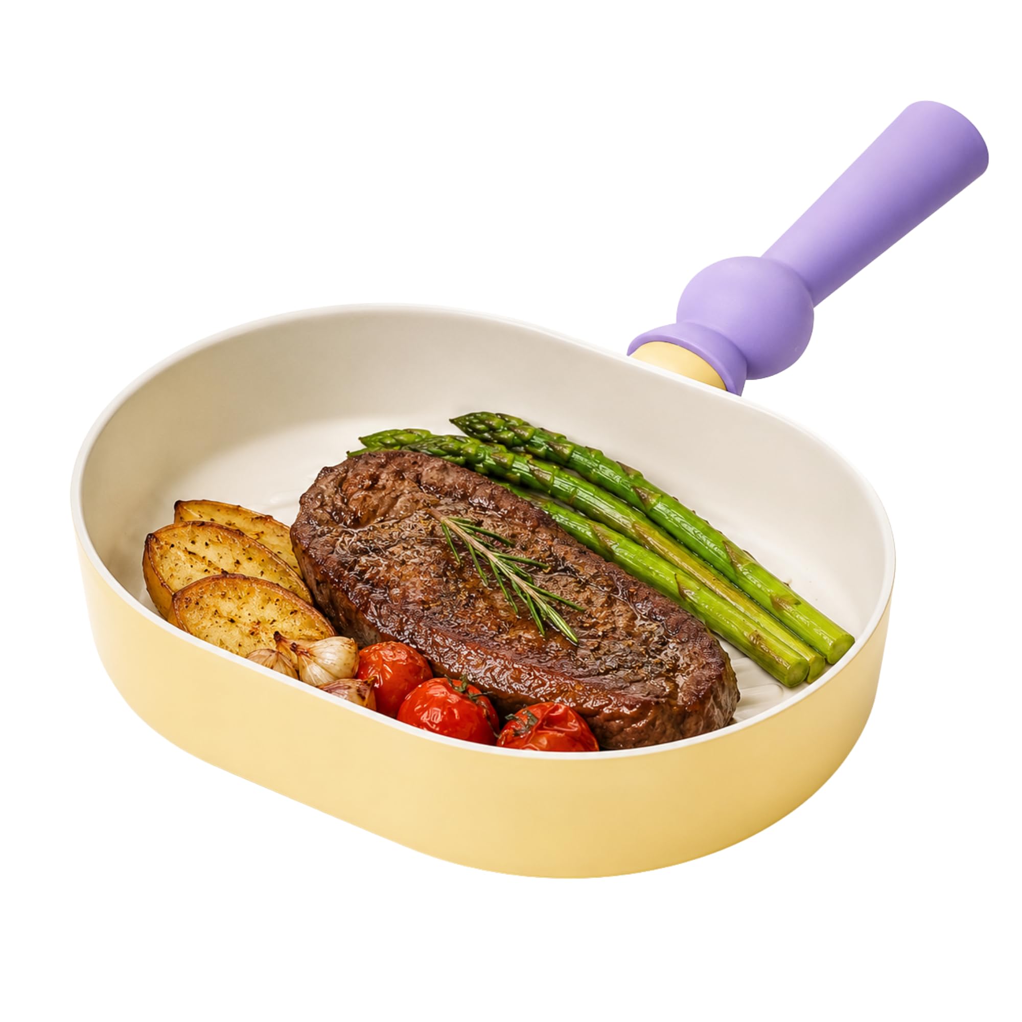 Neoflam Better Finger 9.5Inch Nonstick Oval Grill Pan, Ceramic Coated Skillet with Handle for Steak, Meat & Vegetables, Indoor 