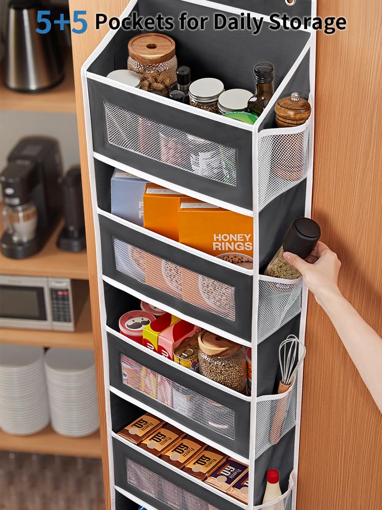 JARLINK Over the Door Organizer Storage  5 Shelf Hanging Door Organizer with 5 Large Capacity Pockets  Anti Tilt 44 lb Load Behind Door Organizer for Bedroom  Bathroom  Pantry  Nursery  (Black)