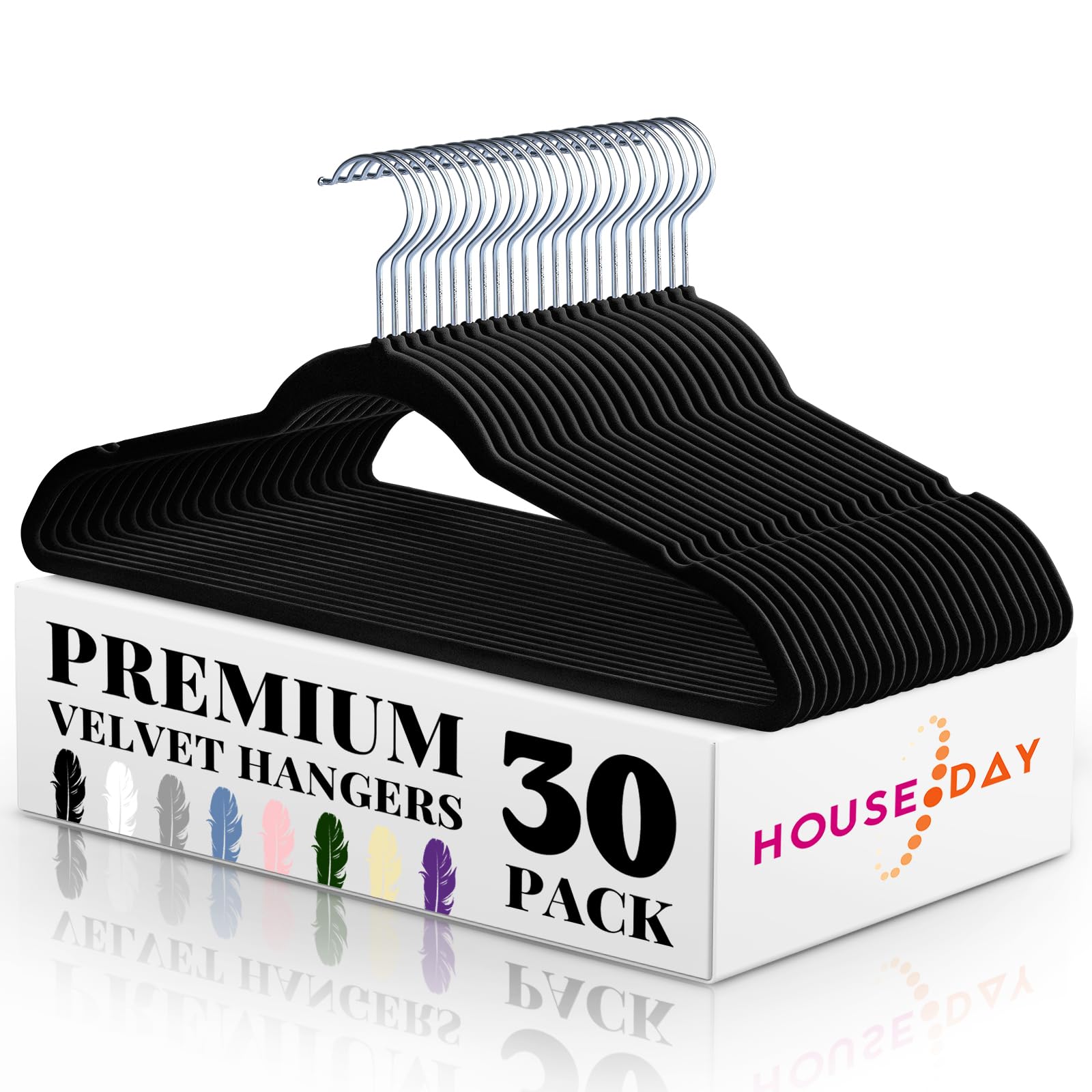 House Day Black Velvet Hangers 30 Pack, Non Slip Felt Hangers, Space Saving Clothes Hangers, Heavy Duty Coat Hangers For Coats,