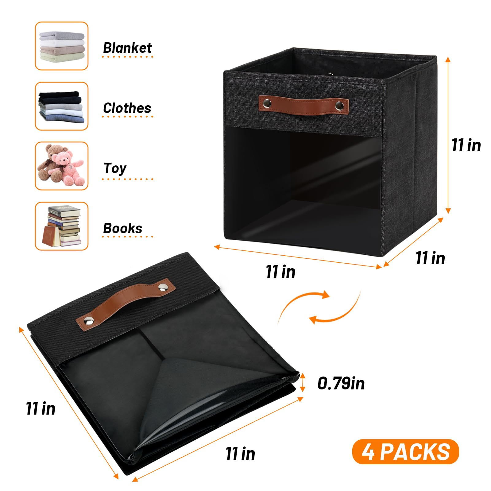 Hnzige Cube Storage Bins 11 X 11 With Clear Window,Foldable Fabric Storage Bin For Shelves, Canvas Cube Storage Bin For Organizi