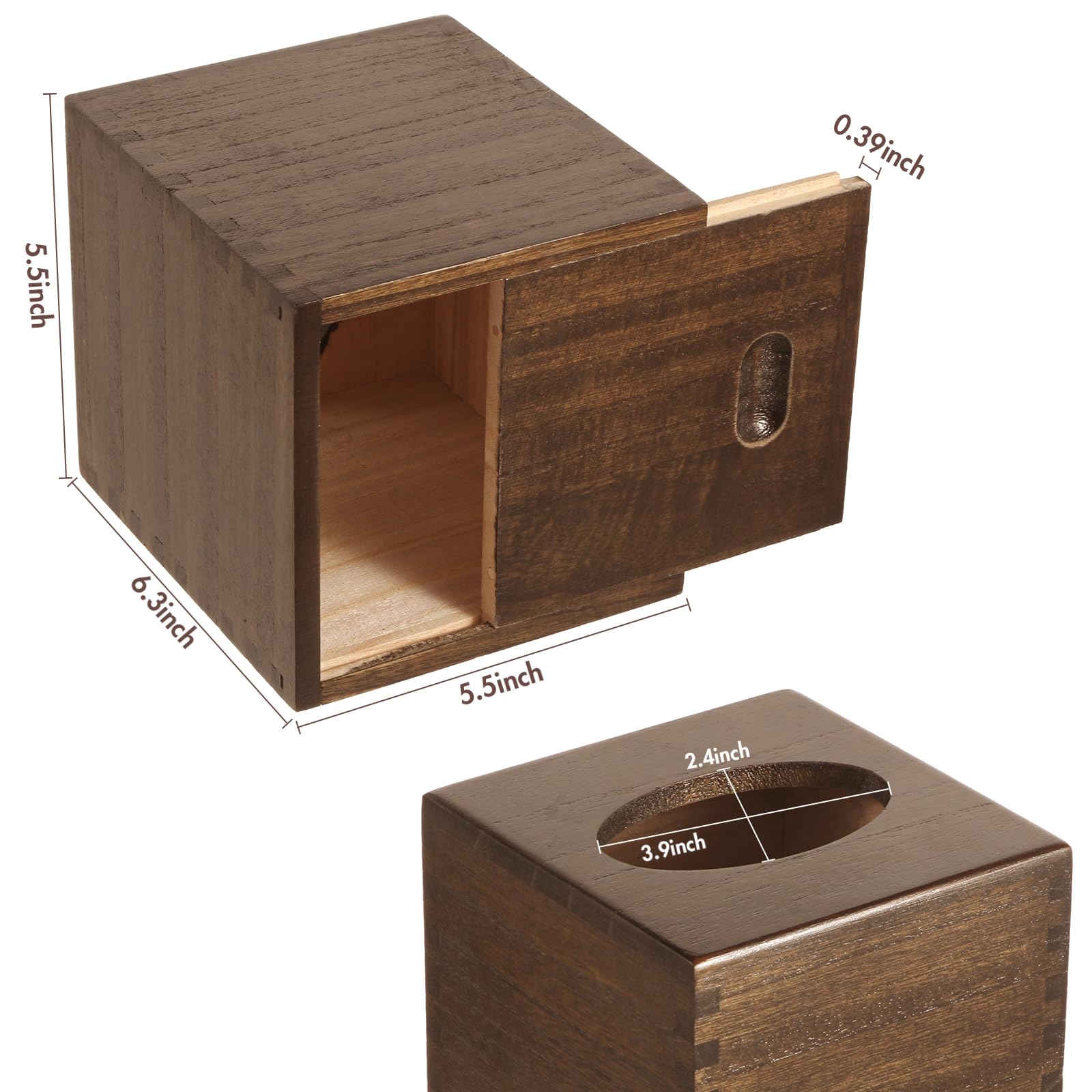Reviaras Tissue Box Cover, Paulownia Wood Tissue Box Cover With Slide-Out Bottom, Square Tissue Box Cover For Bathroom, Bedroom,