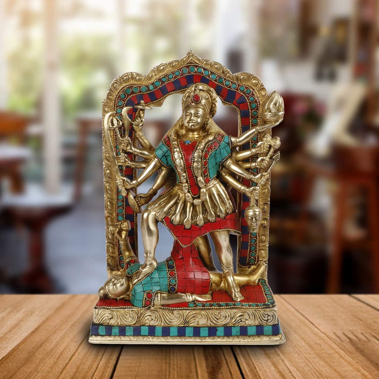 Kartique Brass Maa Kali Statue | Adi Shakti Ma Goddess Murti Idol Aadya Chamunda Kamakshi Gold Brown Color Height 11 inches Weig