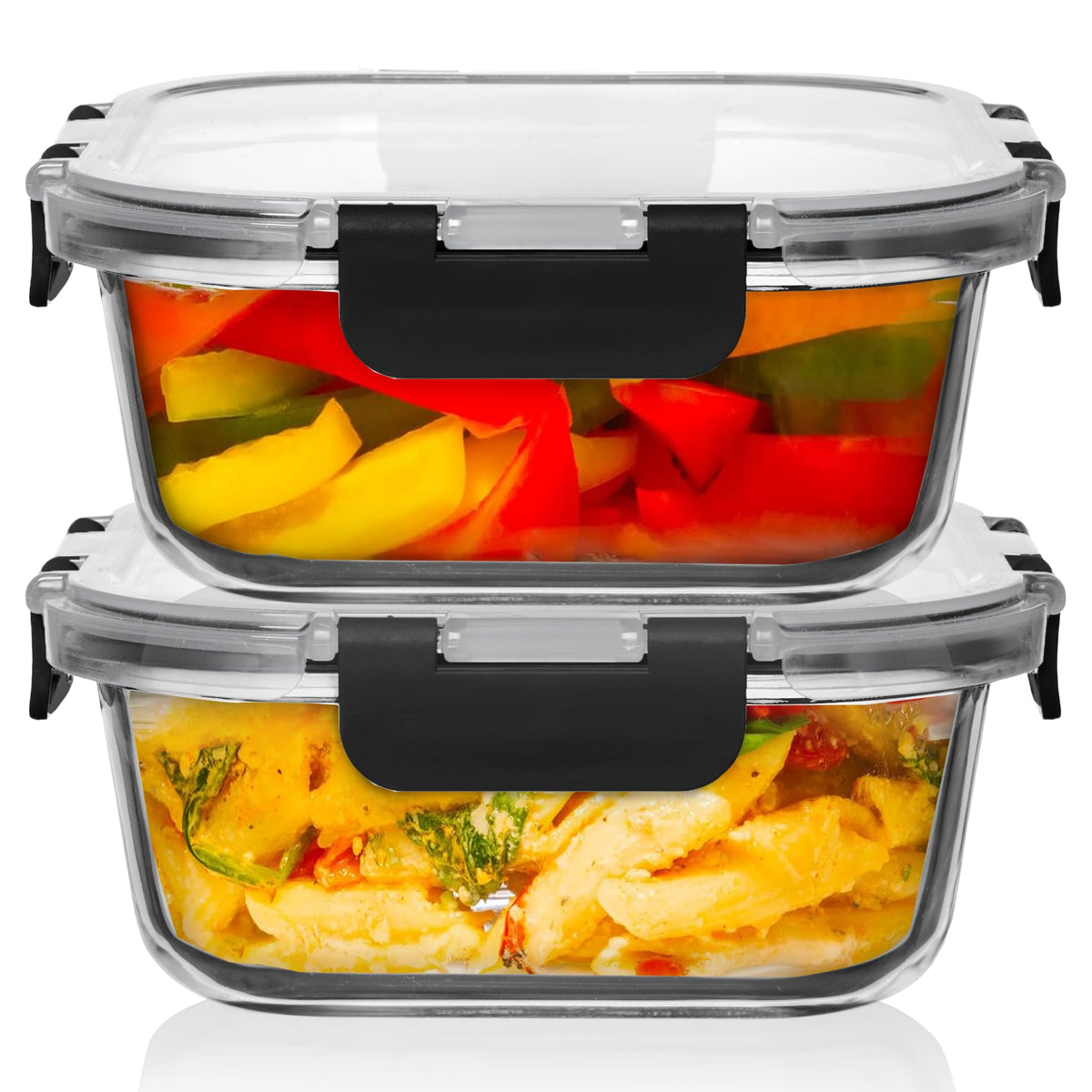 2 Large 1200Ml / 42 Oz Glass Food Storage Containers W/Airtight Lids - Microwave/Oven/Freezer & Dishwasher Safe - Bpa/Pvc Free +