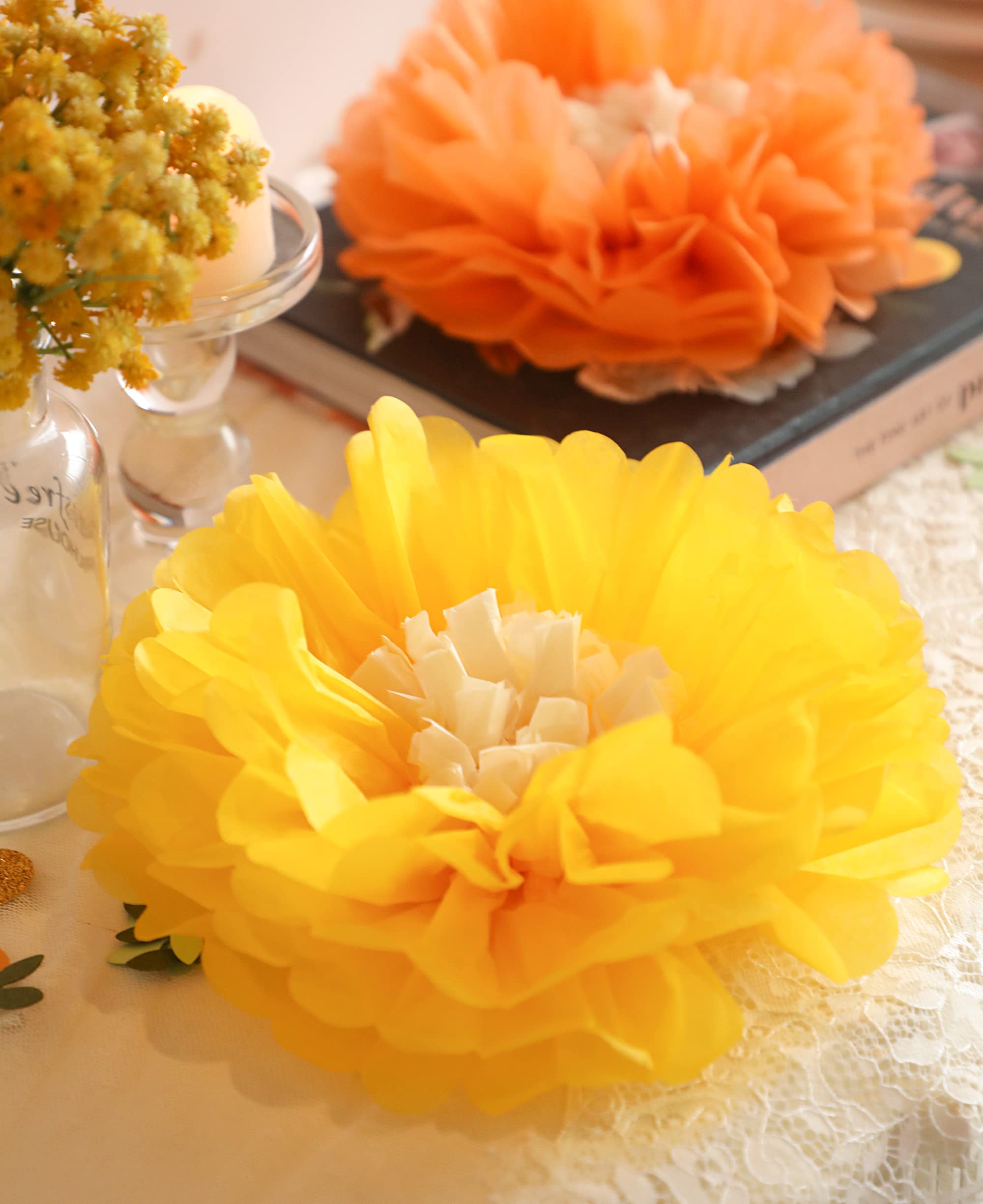 Fonder Mols Yellow Orange Gold Tissue Paper Flowers Tissue Pom Poms Blooms For Little Cutie Baby Shower, Nursery Decor, Fall Bir