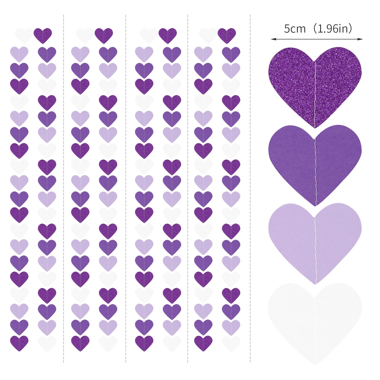 Purple Party Decoration Valentines-Day Heart-Garland - 52Ft Purple Lavender White Streamers Birthday Banner Baby Bridal Shower W