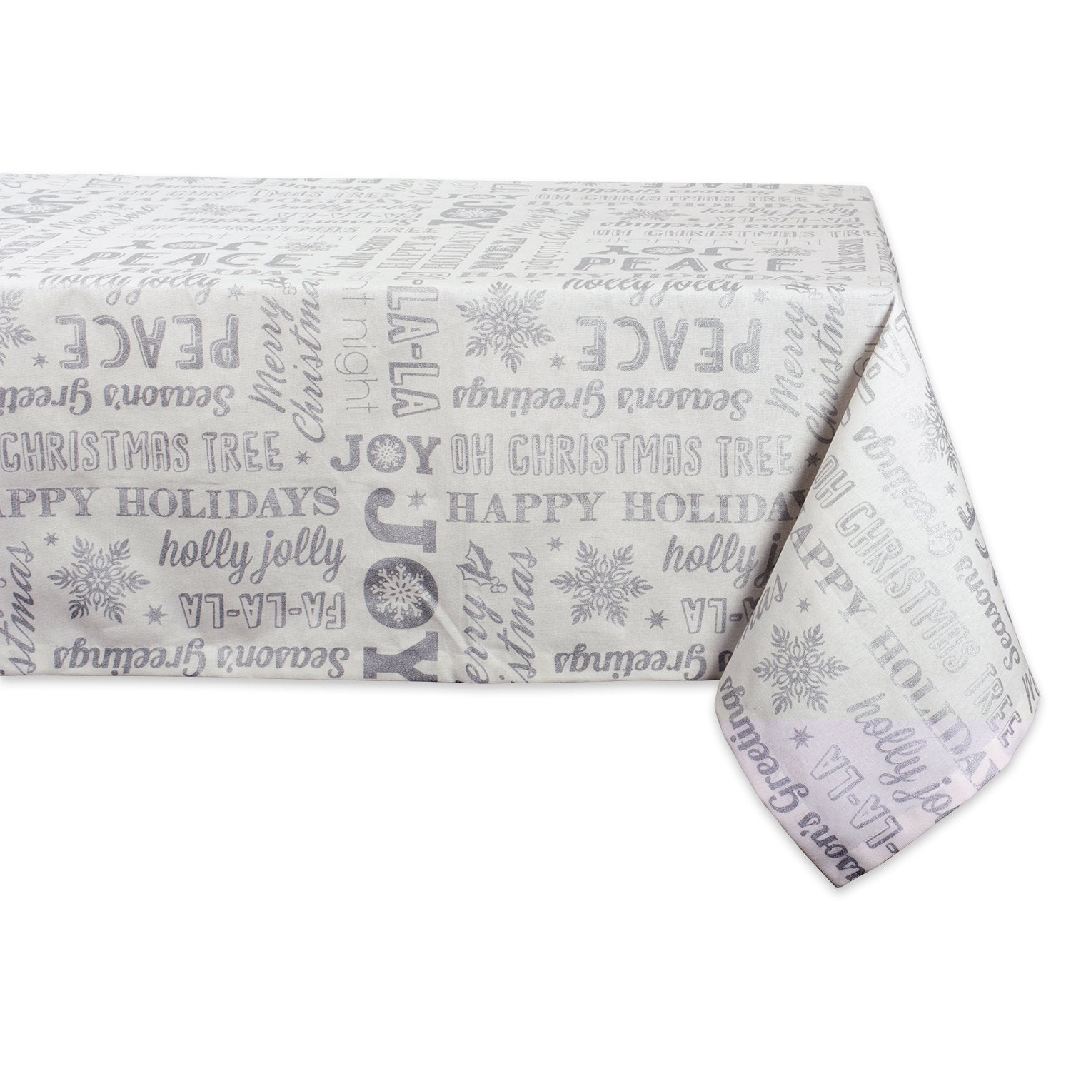 Dii Holiday Dining Table Linen Metallic Fabric Kitchen D  Cor, Christmas Tablecloth, 52X52, Silver Holiday Collage