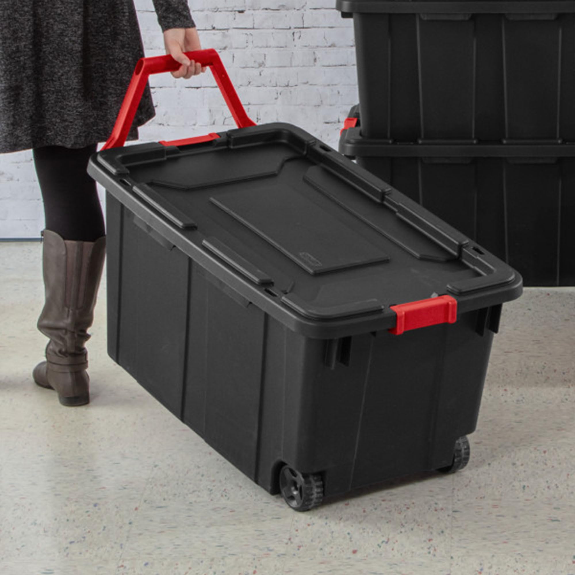 Sterilite 8-Pack Storage Bins, Plastic Organizer Containers W/ Lids & Wheels, 40 Gal