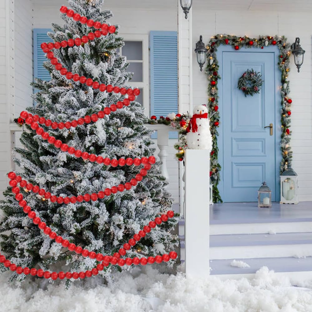 HSONAIGEE 16 Feet Red Christmas Wooden Beads Garland, Vintage Christmas Tree Bead Garland Farmhouse Fall Decor for Home and Fest
