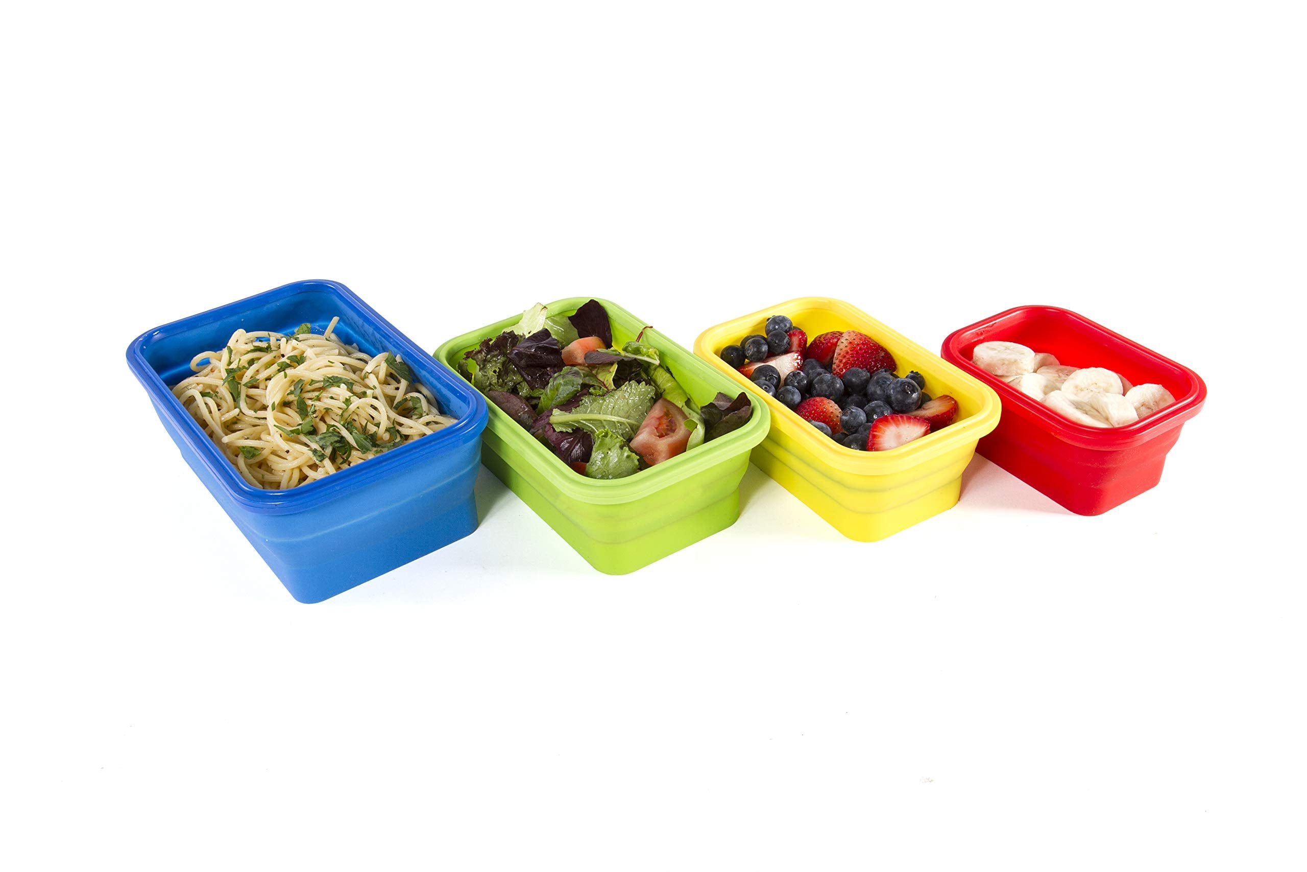 Kitchen Home Thin Bins Collapsible Containers - Set Of 4 Rectangle Silicone Food Storage Containers - Bpa Free, Microwave, Dishw