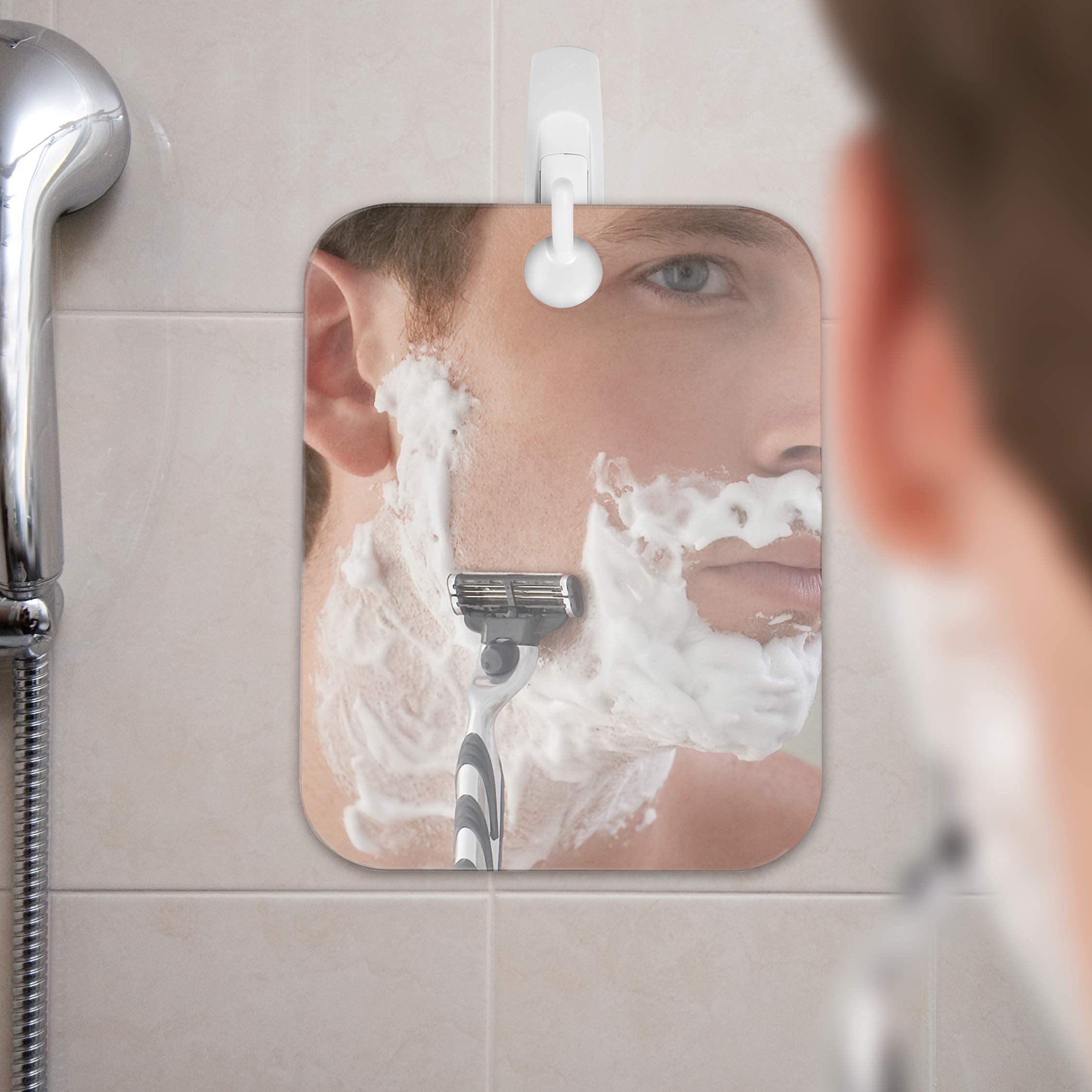 The Shave Well Company Deluxe Anti-Fog Shaving Mirror  Fogless Bathroom Shower Mirror with Handheld Option for Men and Women  Hanging Shower Mirror Includes Long-Lasting Removable Adhesive Hook