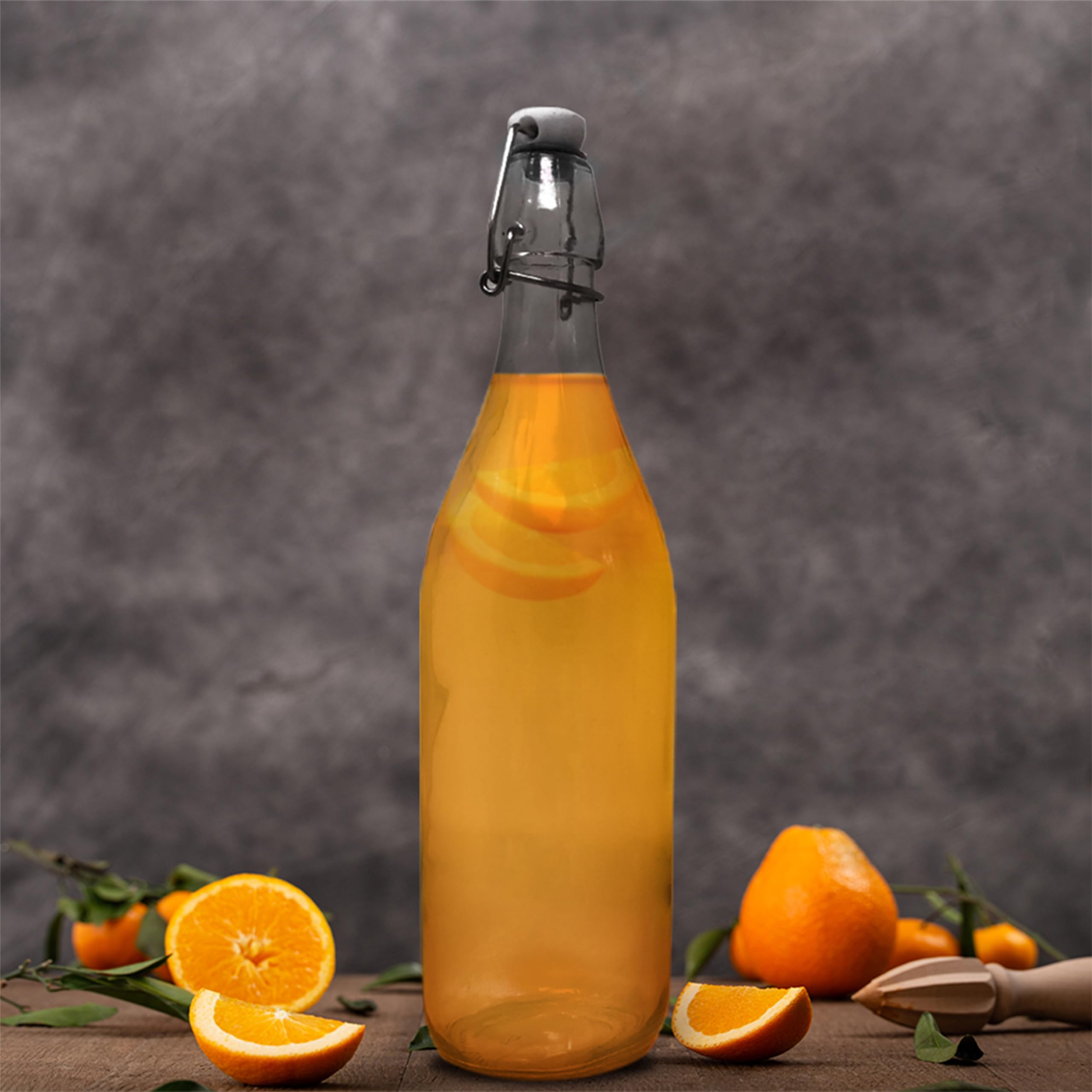 Nevlers 6 Pcs | 33 Oz Round Swing Top Glass Bottles With Airtight Stopper | 1 Liter Home Brewing Bottles For Kombucha - Water Ke