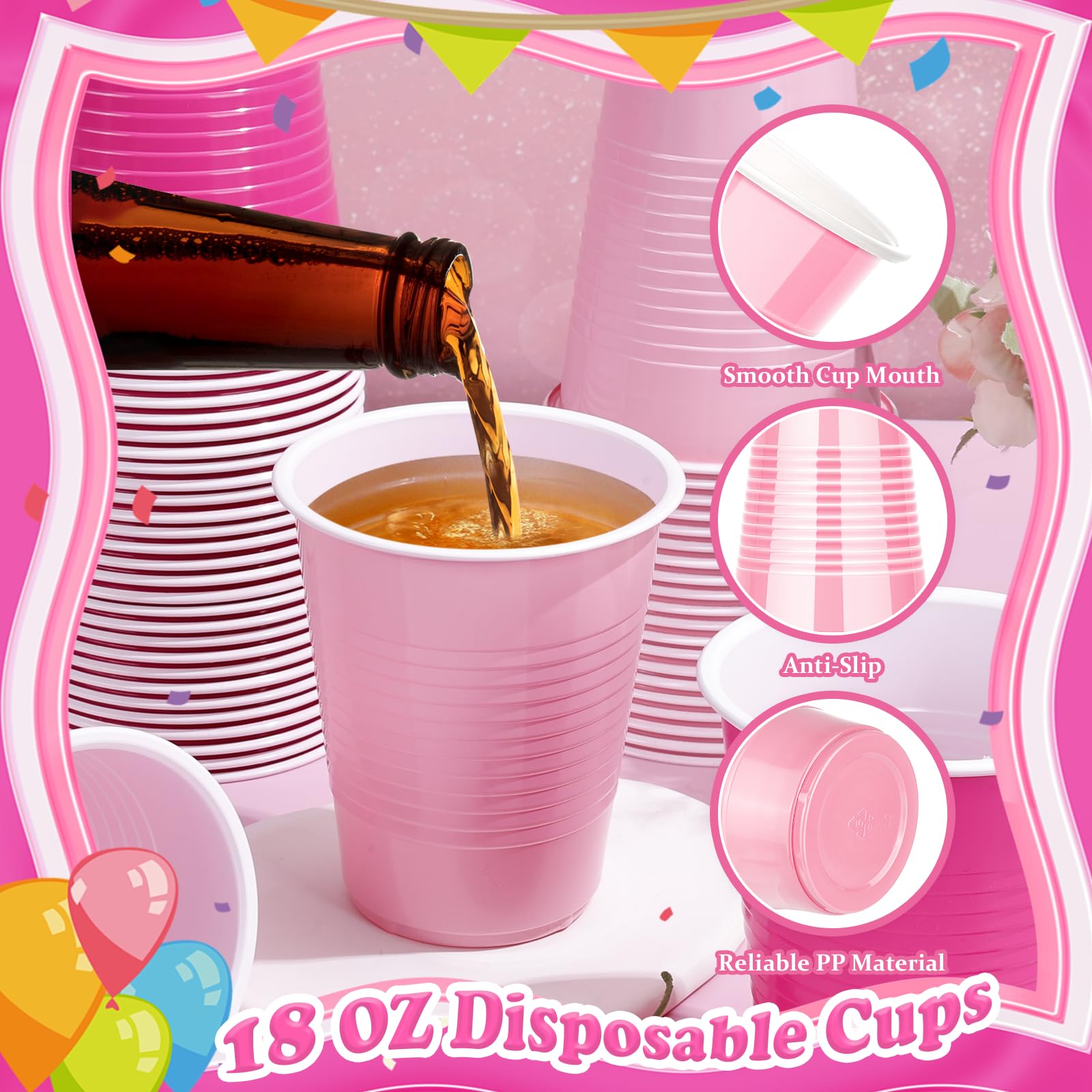 KesaPlan 100PCS 18 oz Plastic Cups, Party Cups Light Pink and Hot Pink Cup Disposable Drinking Cup Bulk For Bachelor Party Chris