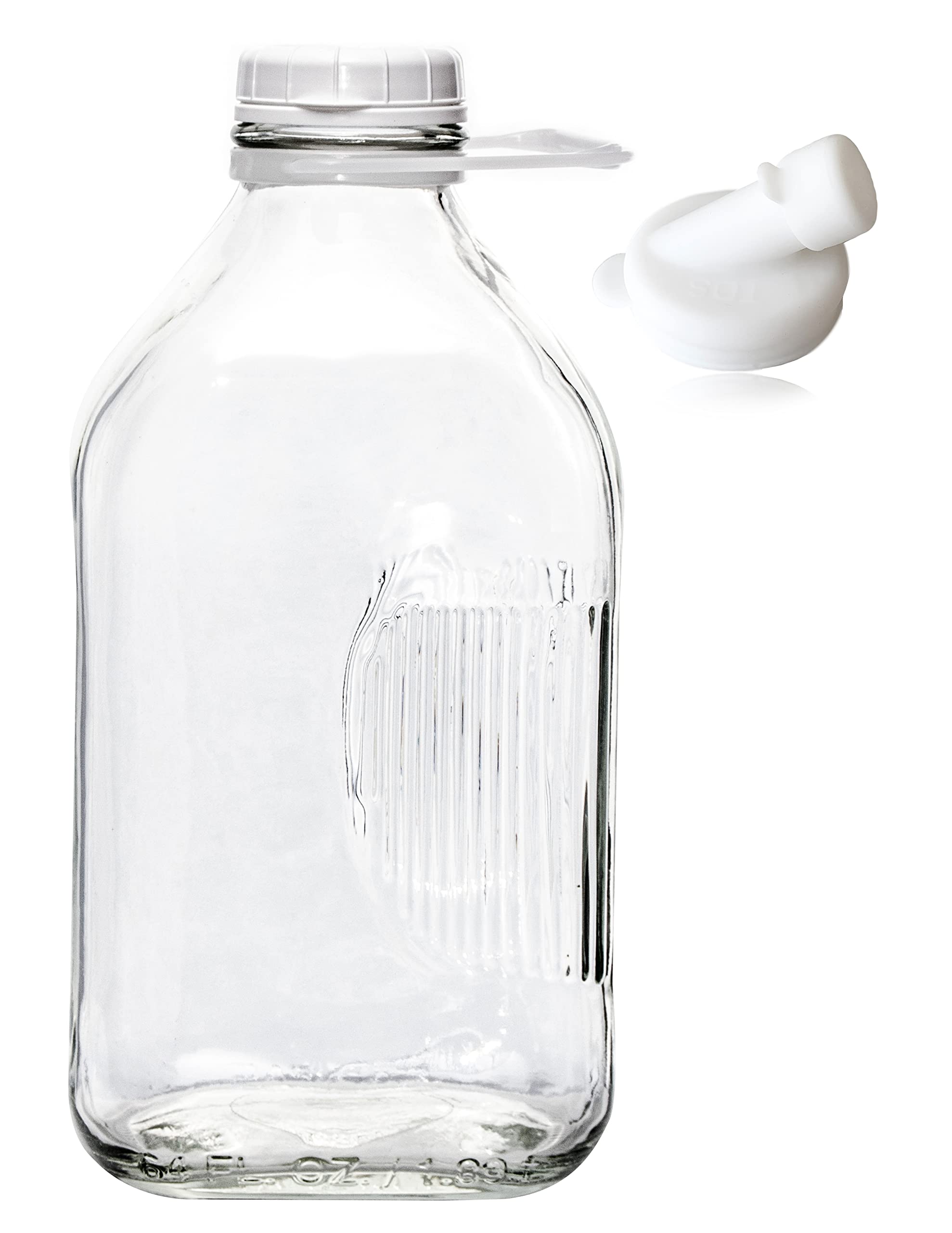 The Dairy Shoppe Heavy Glass Milk Bottle - Jug With Lid And Silicone Pour Spout - Clear Milk Container For Fridge - Reusable Gla