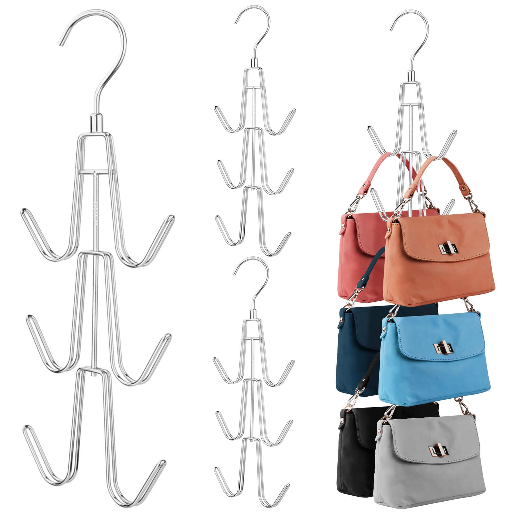 Zedodier Purse Hanger Organizer For Closet, 4 Pack Hanging Bag Holder, Keeping Purses Visible And In Good Condition, Metal Handb