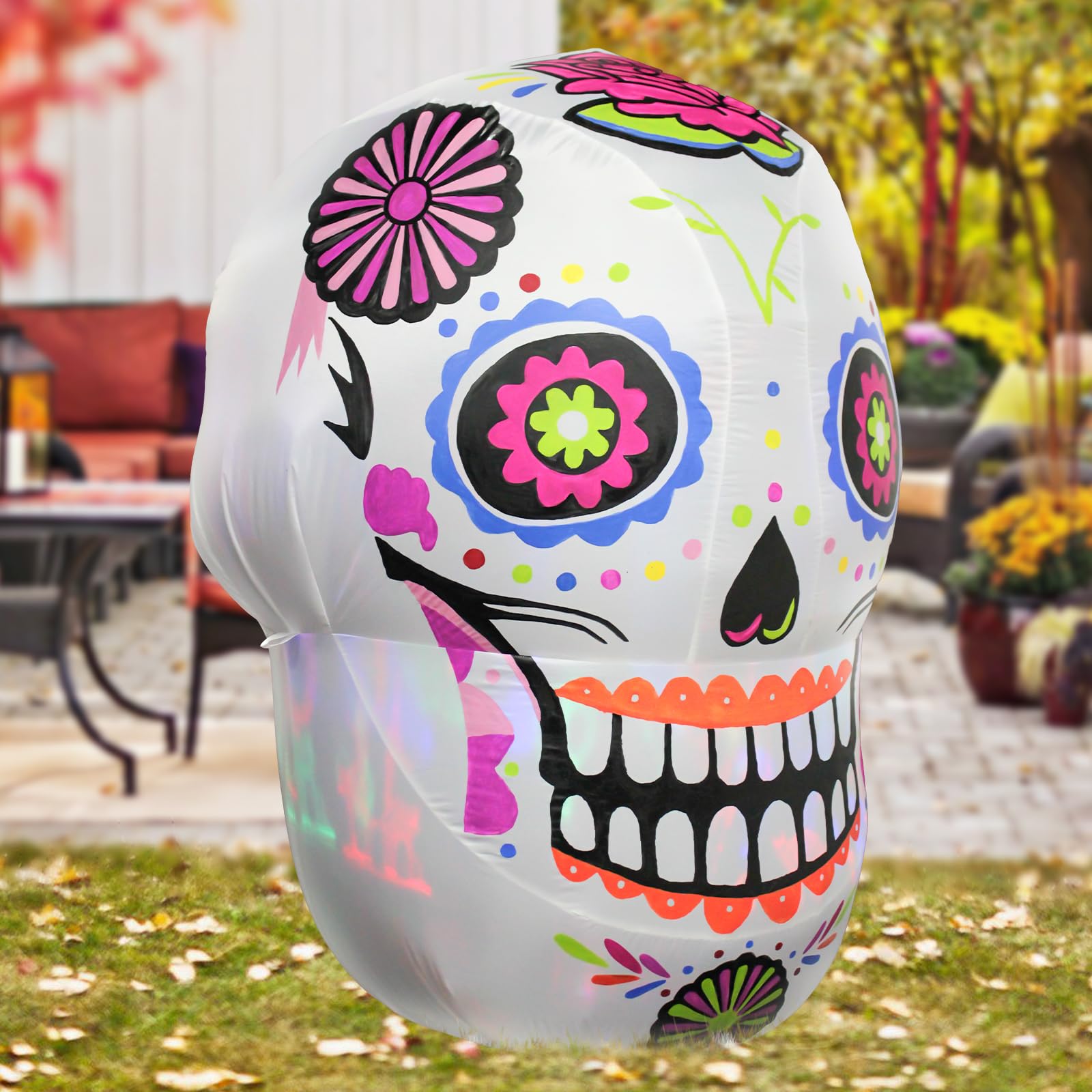 VIKIMORA 4ft Halloween Inflatable Sugar Skulls Outdoor Decoration for Yard Blow up Red Eye Skull Lights Day of The Dead Inflatab