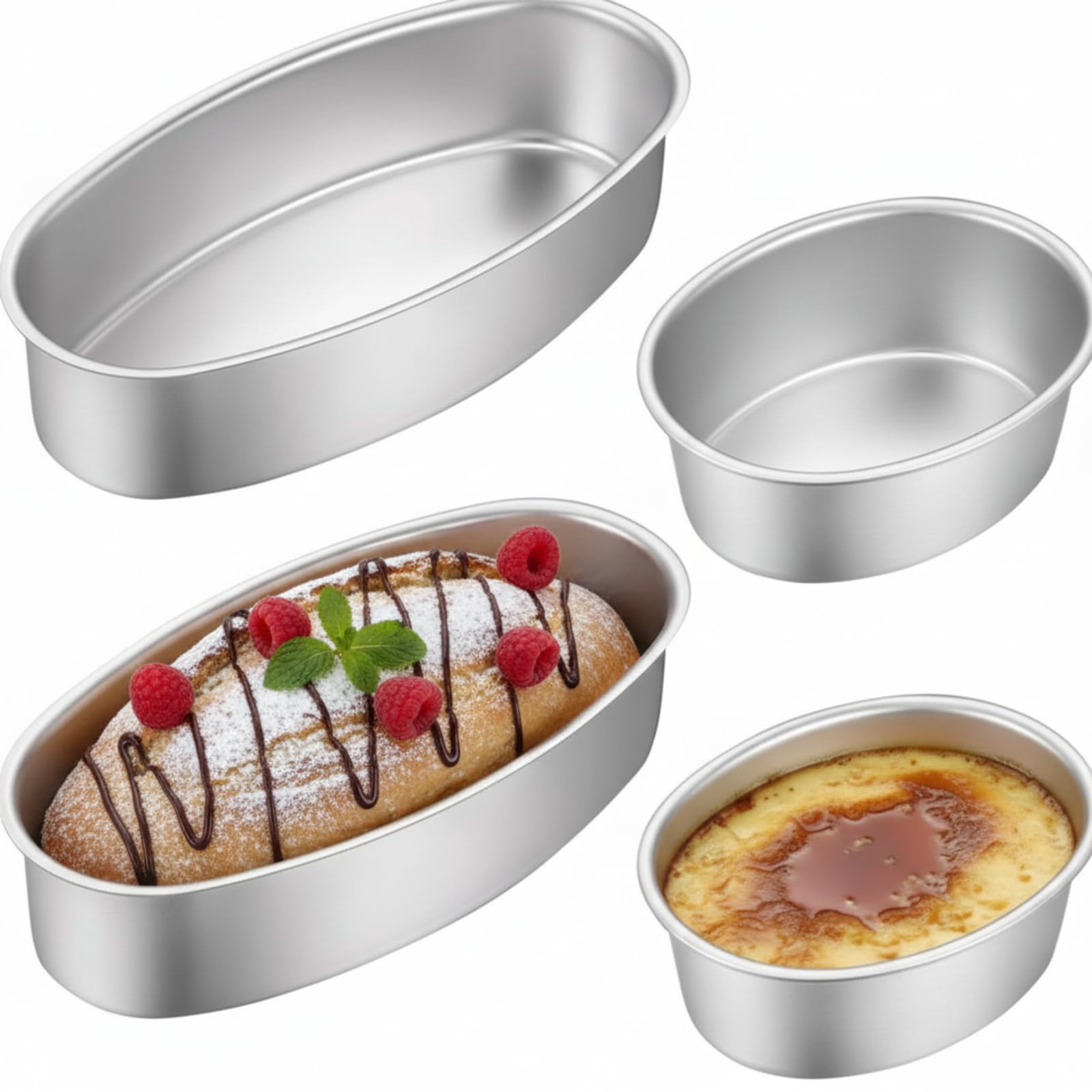 Patelai 4 Packs Oval Cheesecake Pan 4 8 Leche Flan Molder Non-stick Cake Molds Valentines Day Aluminum Oval Cake Pan Flan M