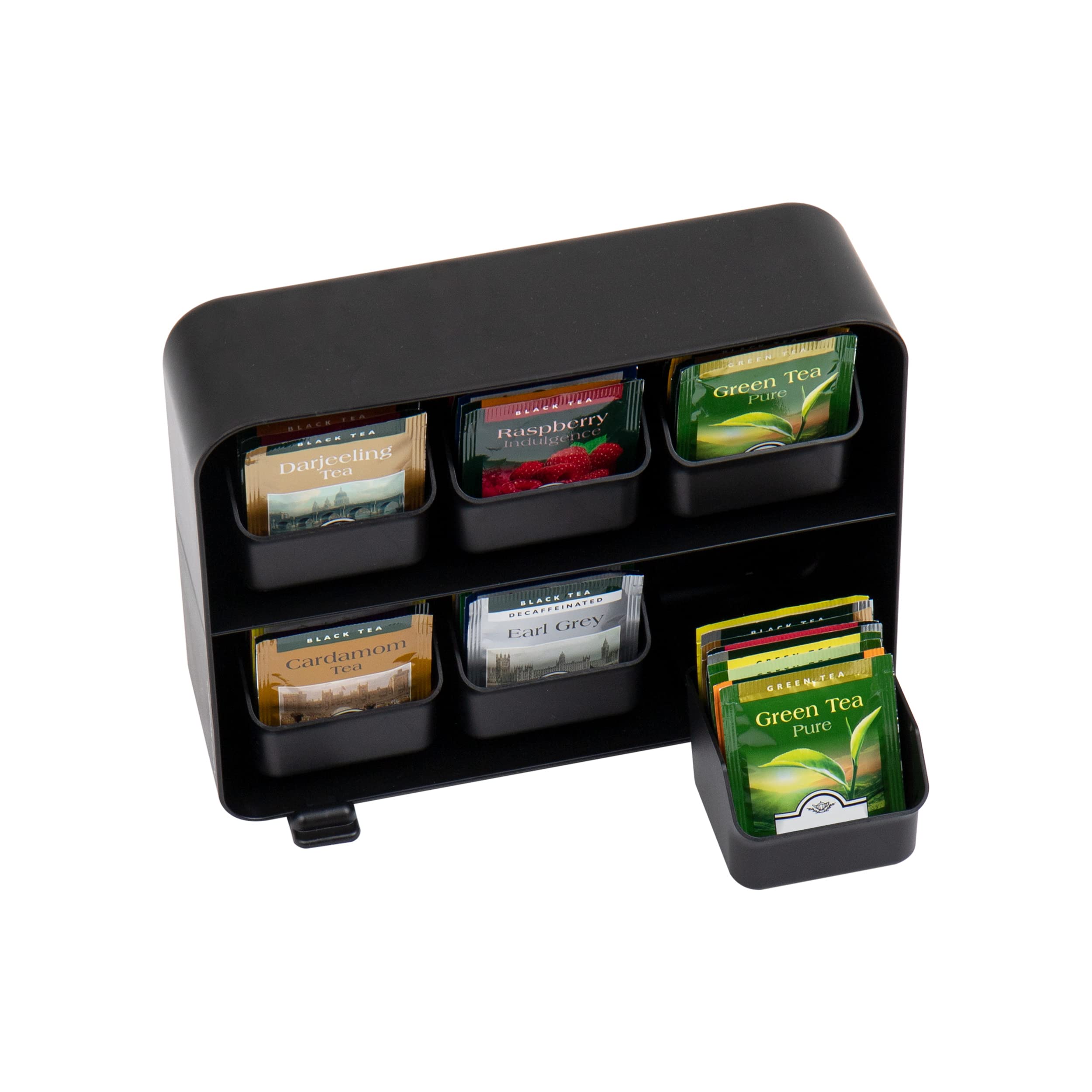 Mind Reader Tea Bag Organizer, Tea Station Organizer, Countertop Storage, Kitchen, Plastic, 10.25''L X 3.25''W X 7.75''H, Black