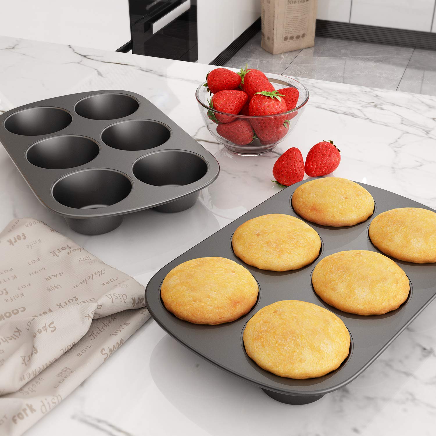 Tiawudi 2 Pack Nonstick Muffin Pan, Carbon Steel Cupcake Pan, 6 Cup, Easy To Clean And Perfect For Making Muffins Or Cupcakes, J