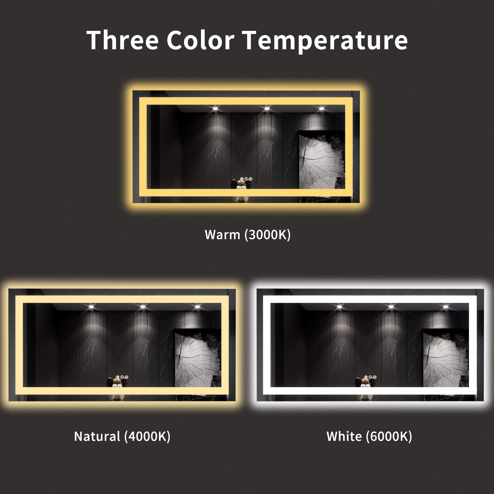 Loaao 60X30 Led Bathroom Mirror With Lights, Anti-Fog, Dimmable, Backlit + Front Lit, Lighted Bathroom Vanity Mirror For Wall, M