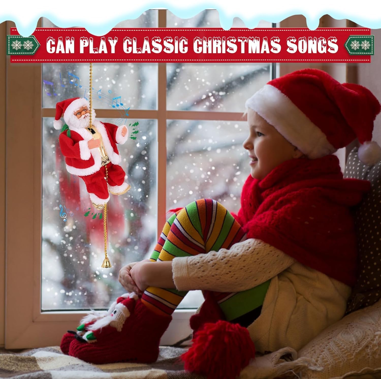 Climbing Santa Claus 9 Christmas Ornament Xmas Decoration Climbs Up and Down Battery Operated Toy with Light Music and Sound Ani